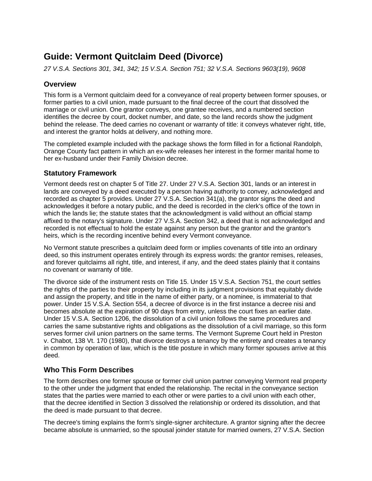 Orange County Quitclaim Deed (Divorce) Guide