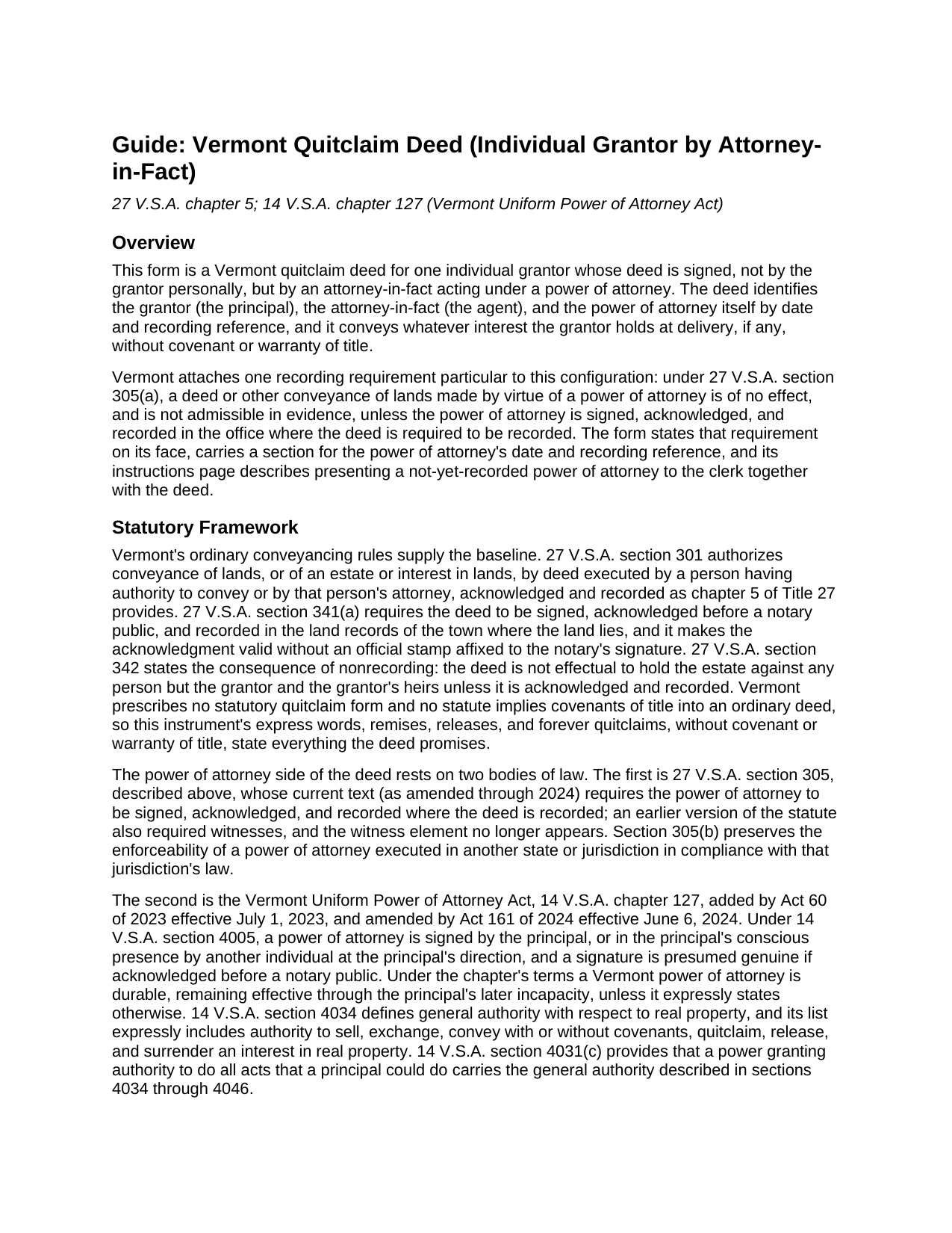 Essex County Quitclaim Deed (Individual Grantor by Attorney-in-Fact) Guide
