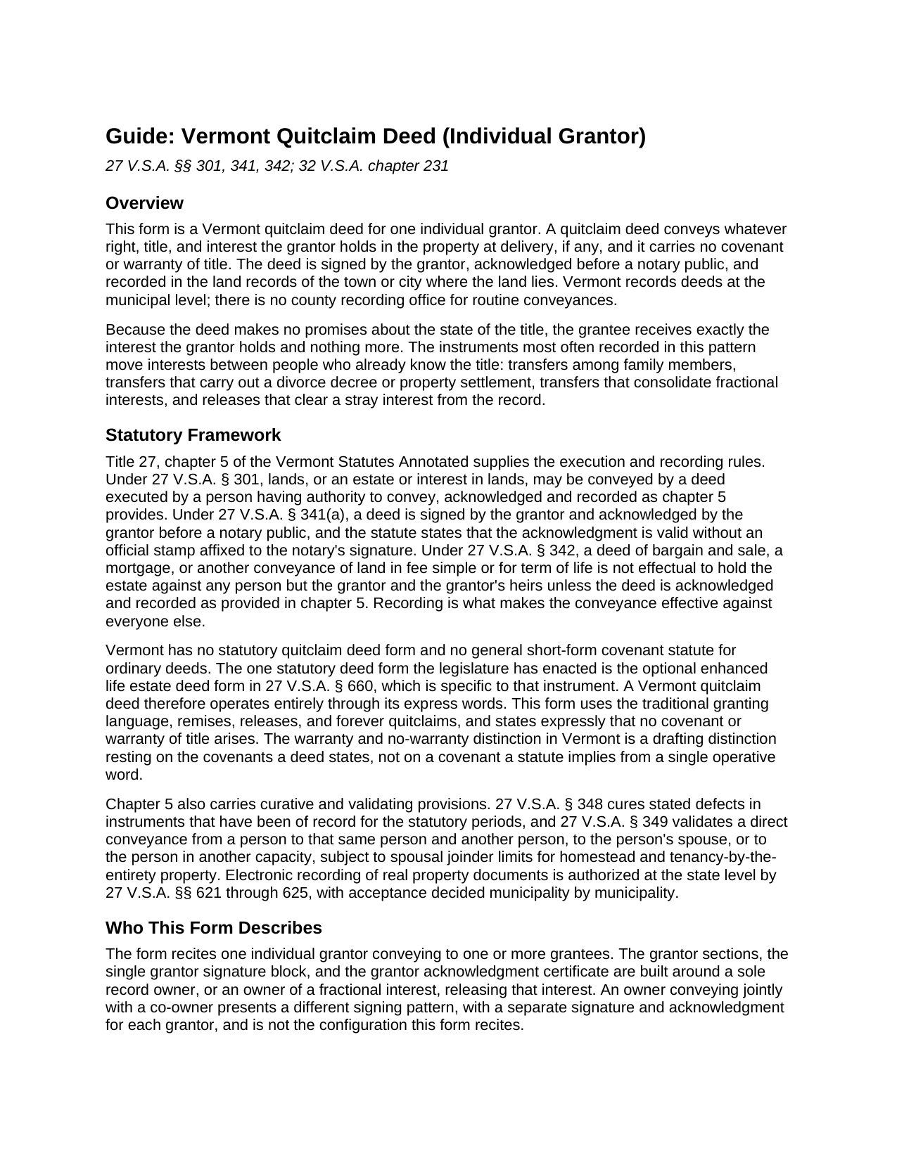 Essex County Quitclaim Deed (Individual) Guide