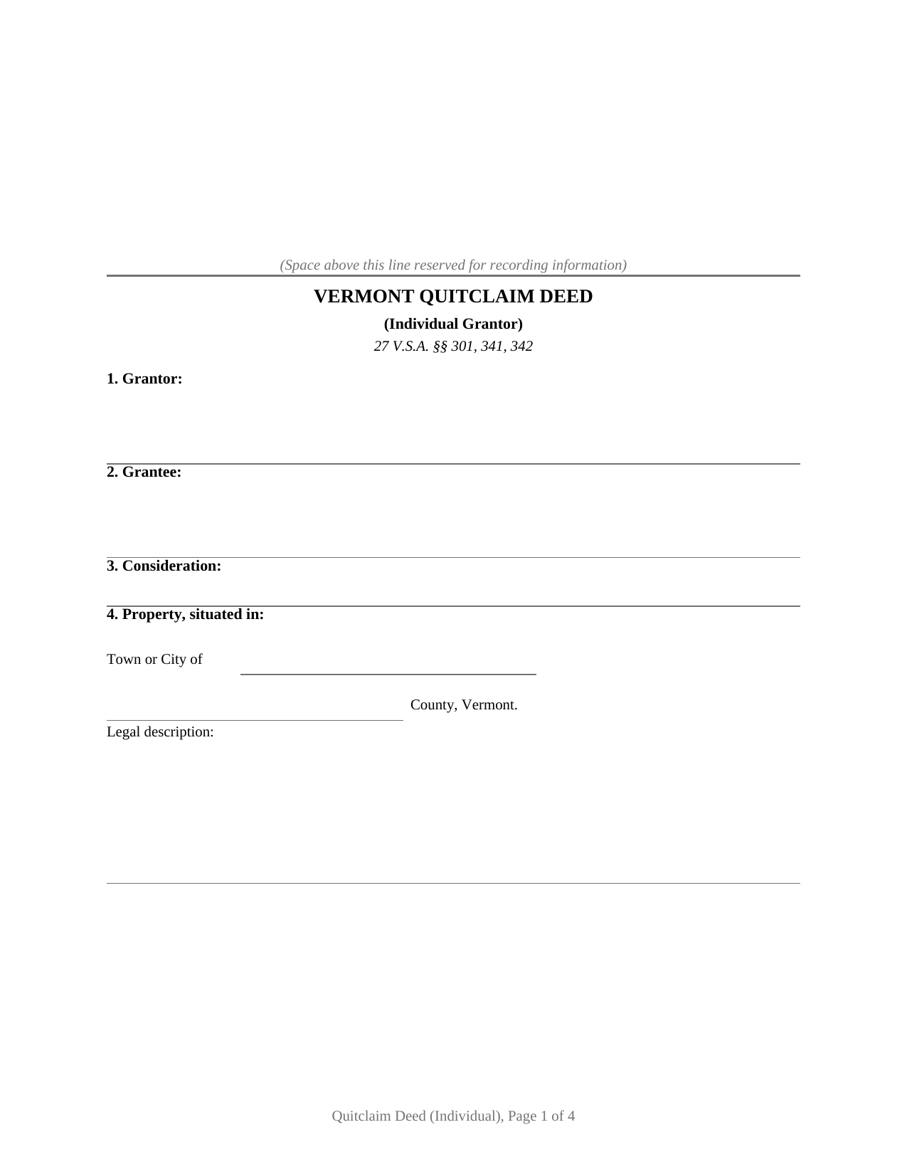 Essex County Quitclaim Deed (Individual) Form