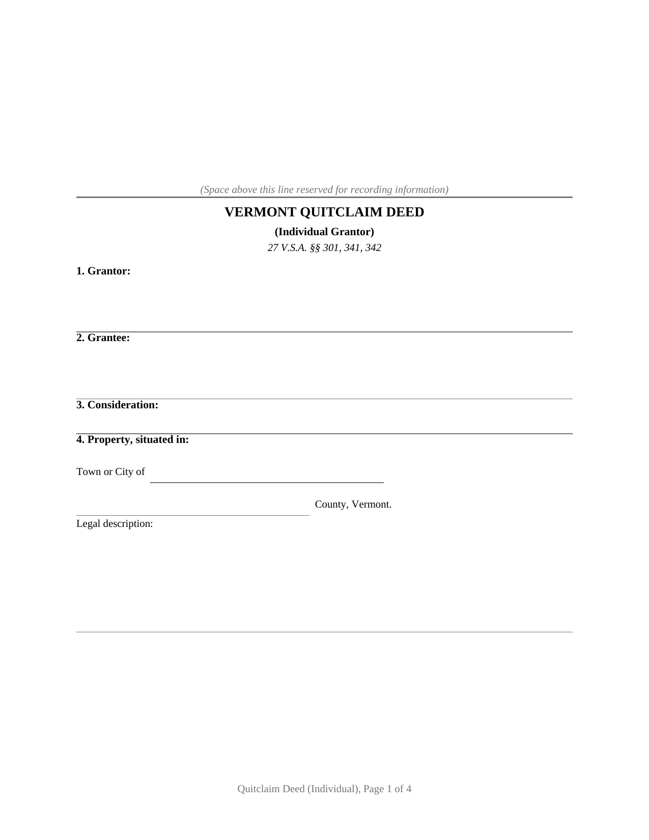 Orange County Quitclaim Deed (Individual) Form