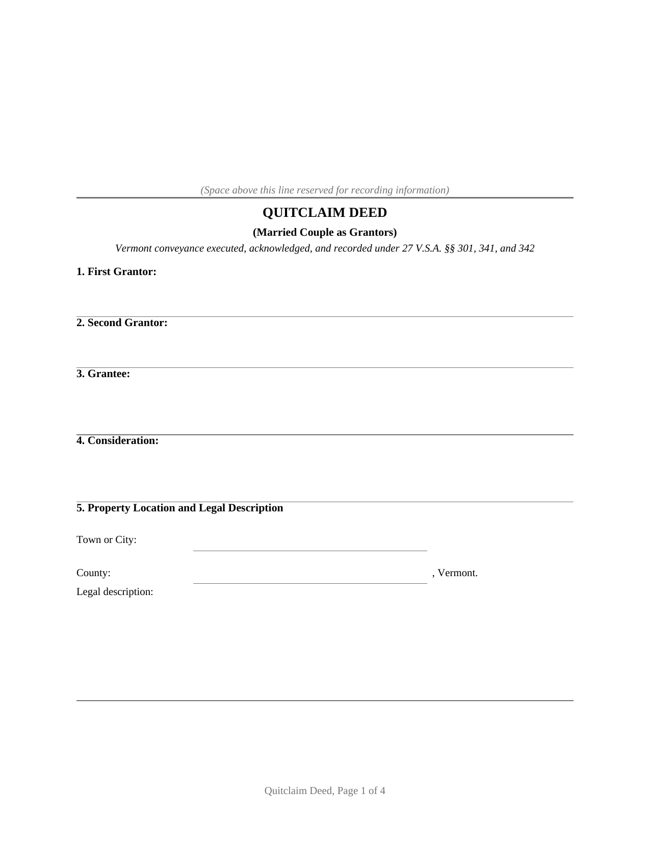 Bennington County Quitclaim Deed (Married Couple as Grantors) Form