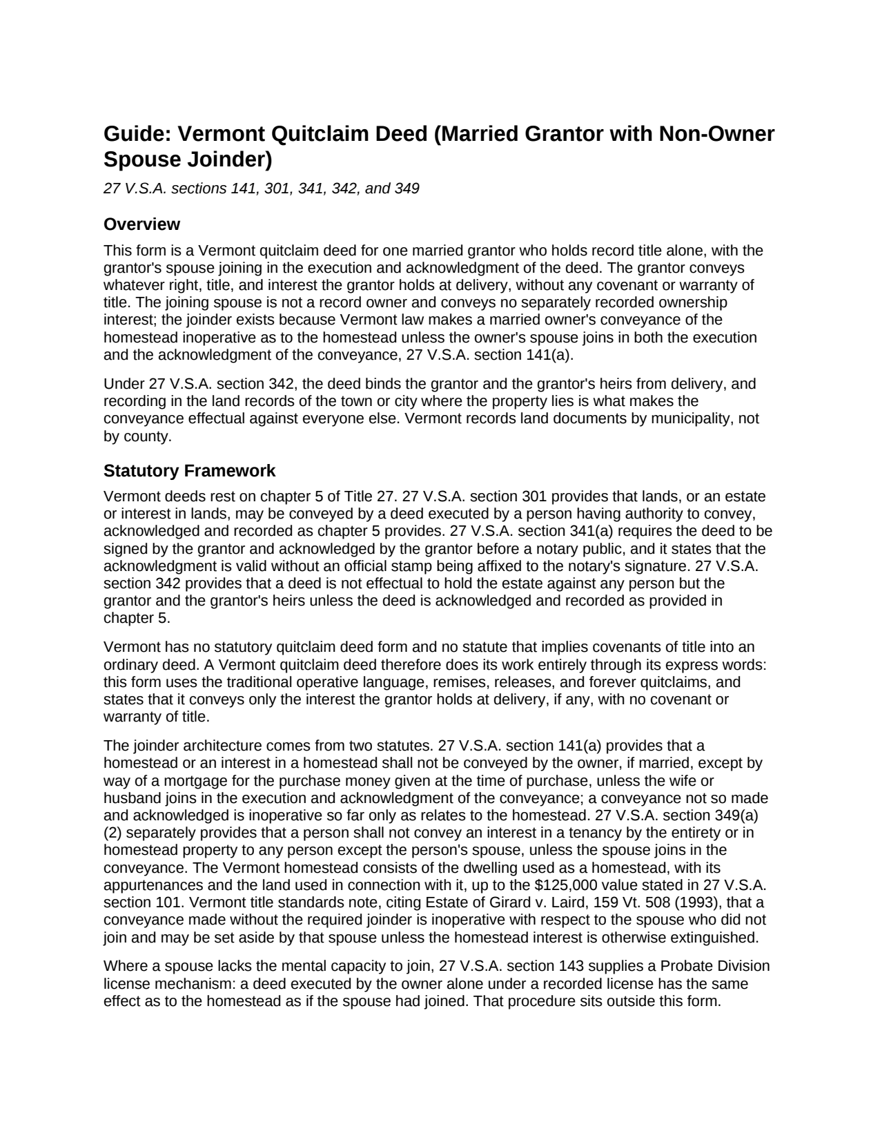 Essex County Quitclaim Deed (Married Grantor with Non-Owner Spouse Joinder) Guide