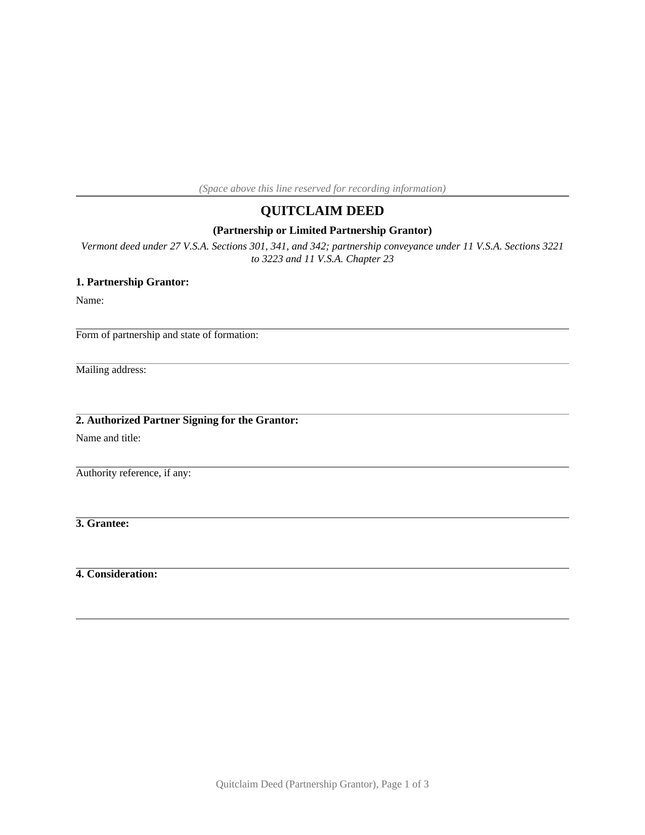 Orange County Quitclaim Deed (Partnership or Limited Partnership Grantor) Form