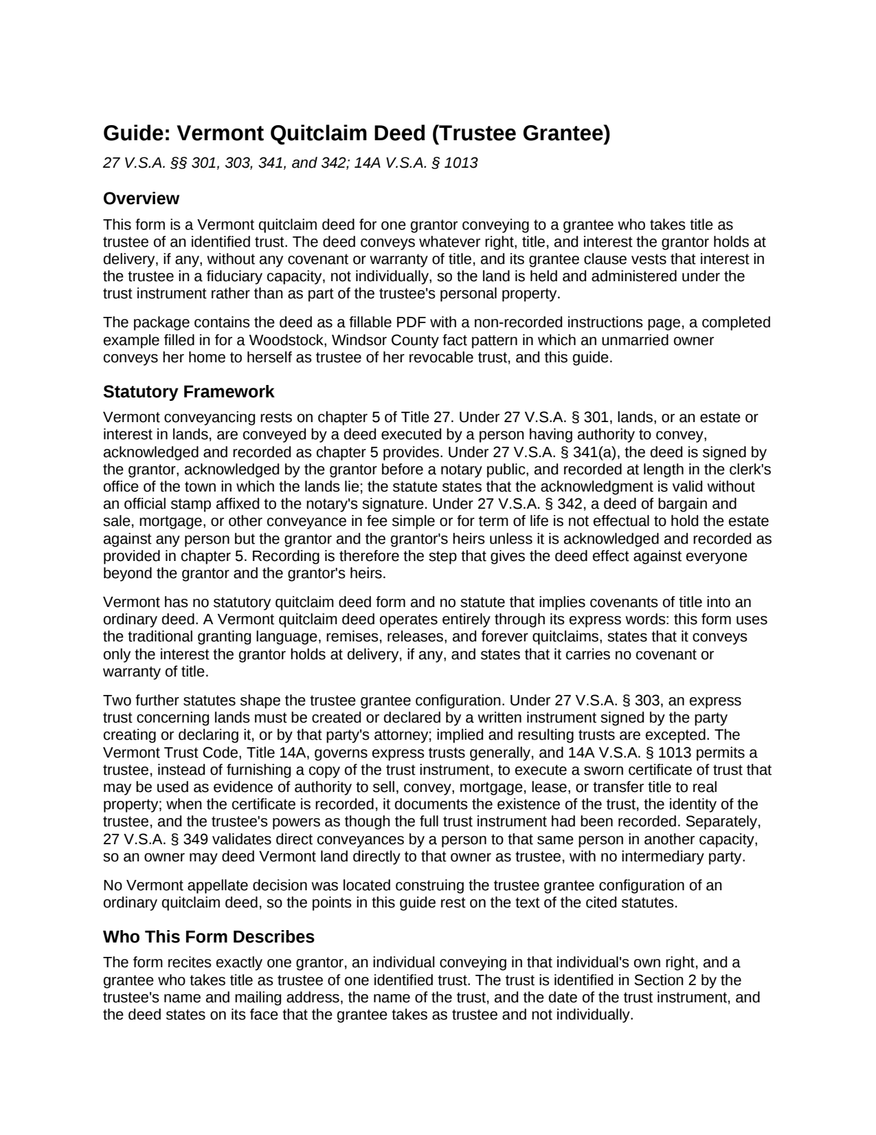 Essex County Quitclaim Deed (Trustee Grantee) Guide