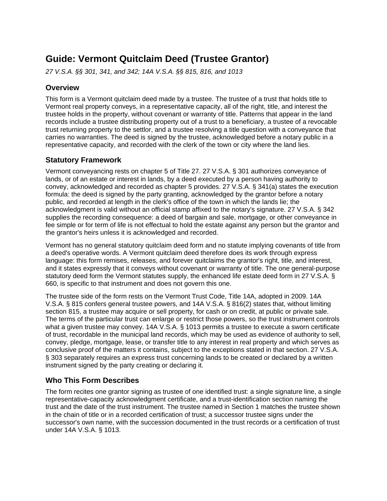 Essex County Quitclaim Deed (Trustee Grantor) Guide