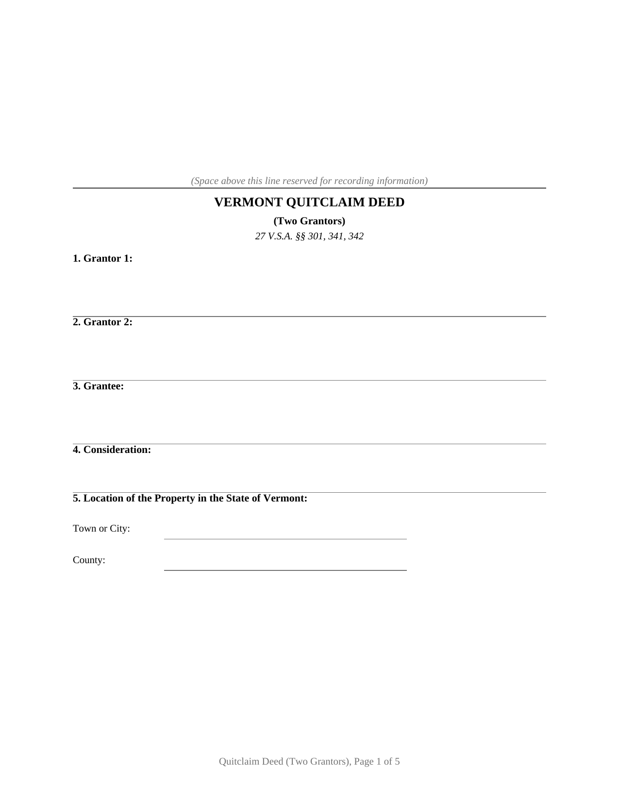 Essex County Quitclaim Deed (Two Grantors) Form