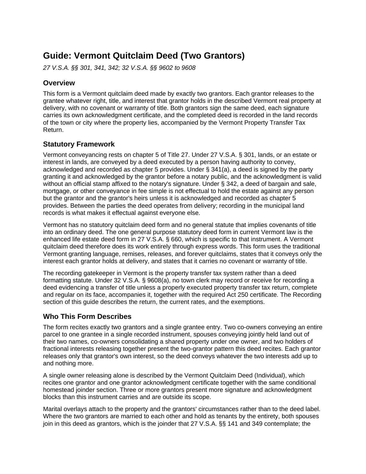 Essex County Quitclaim Deed (Two Grantors) Guide