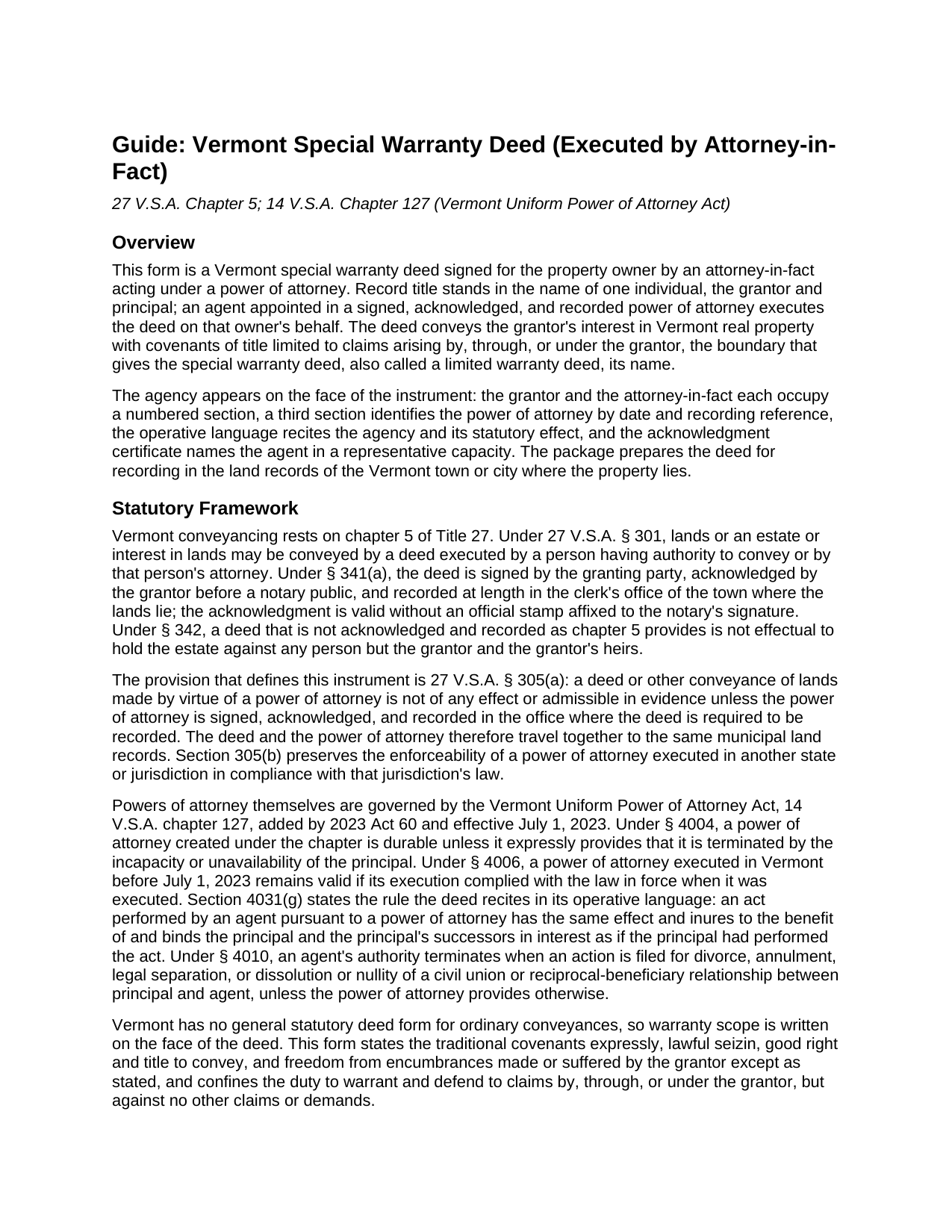 Orange County Special Warranty Deed (Executed by Attorney-in-Fact) Guide
