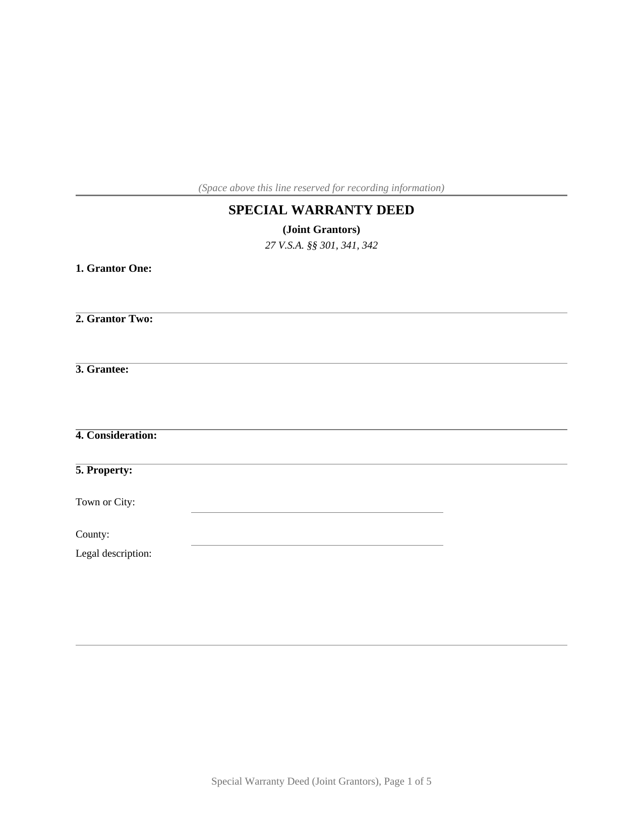 Windsor County Special Warranty Deed (Joint Grantors) Form