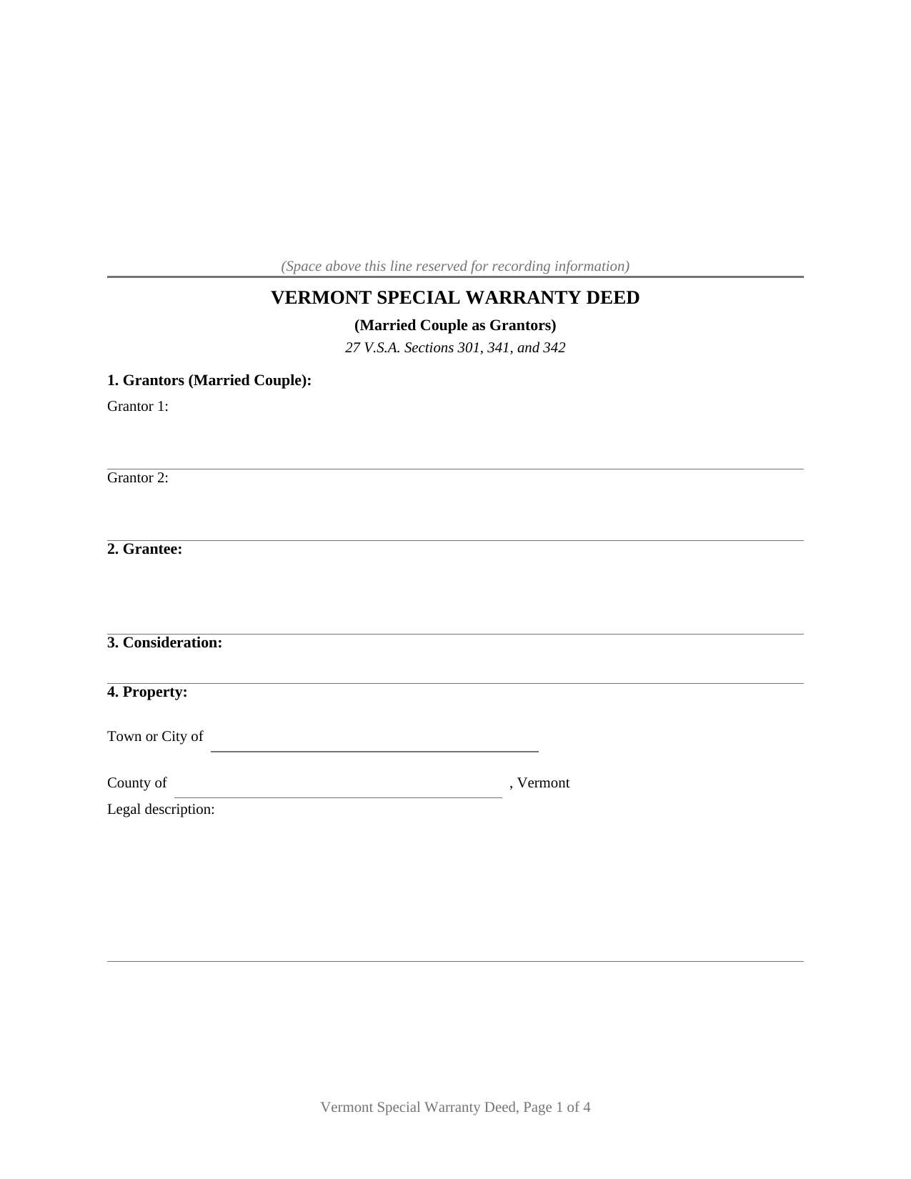Bennington County Special Warranty Deed (Married Couple as Grantors) Form