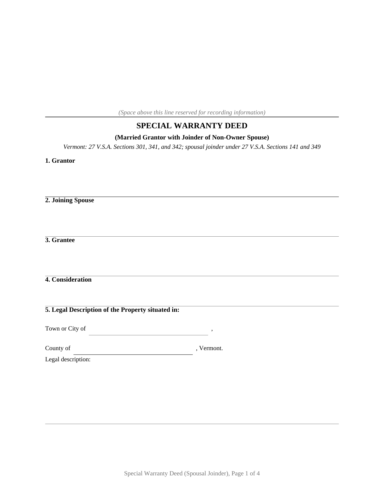 Caledonia County Special Warranty Deed (Married Grantor with Non-Owner Spouse Joinder) Form