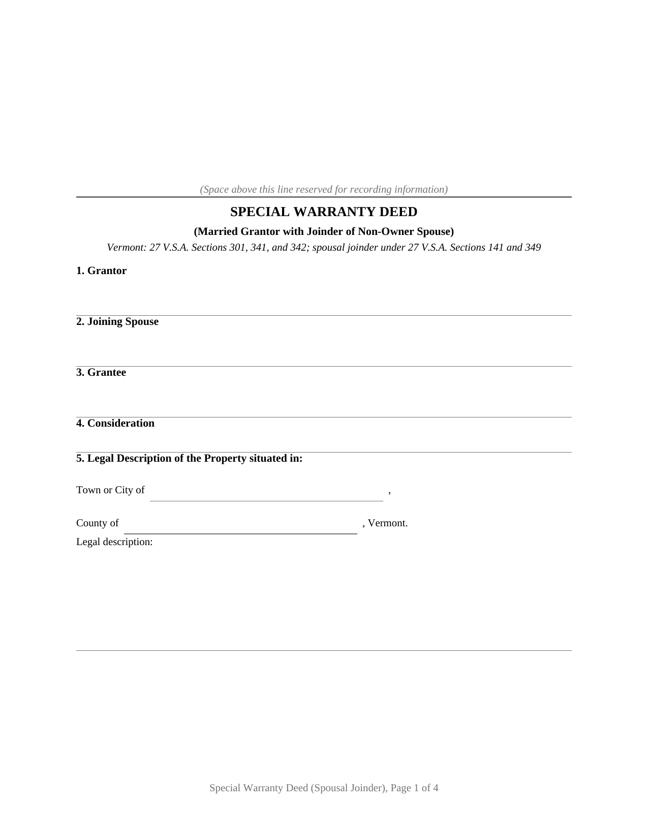 Orleans County Special Warranty Deed (Married Grantor with Non-Owner Spouse Joinder) Form
