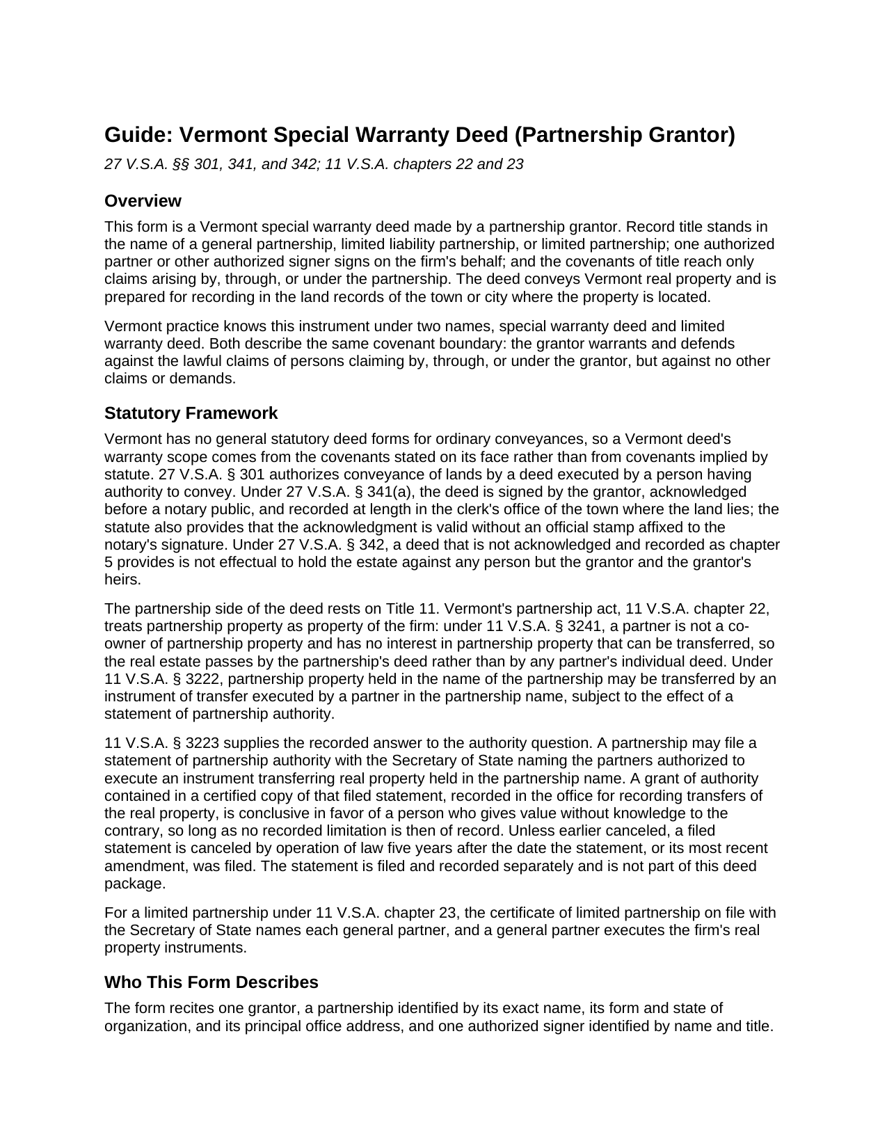 Essex County Special Warranty Deed (Partnership Grantor) Guide