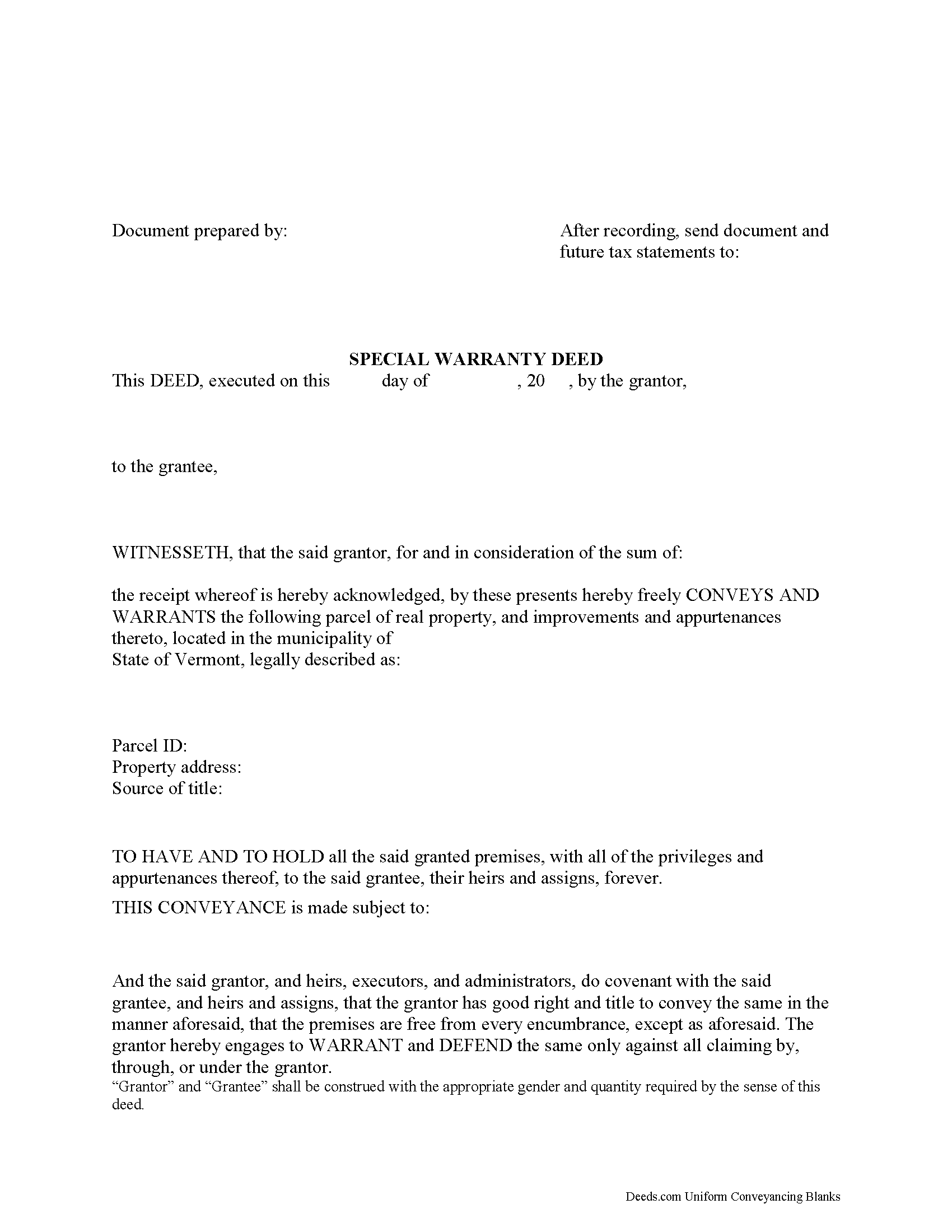 Washington County Special Warranty Deed Form