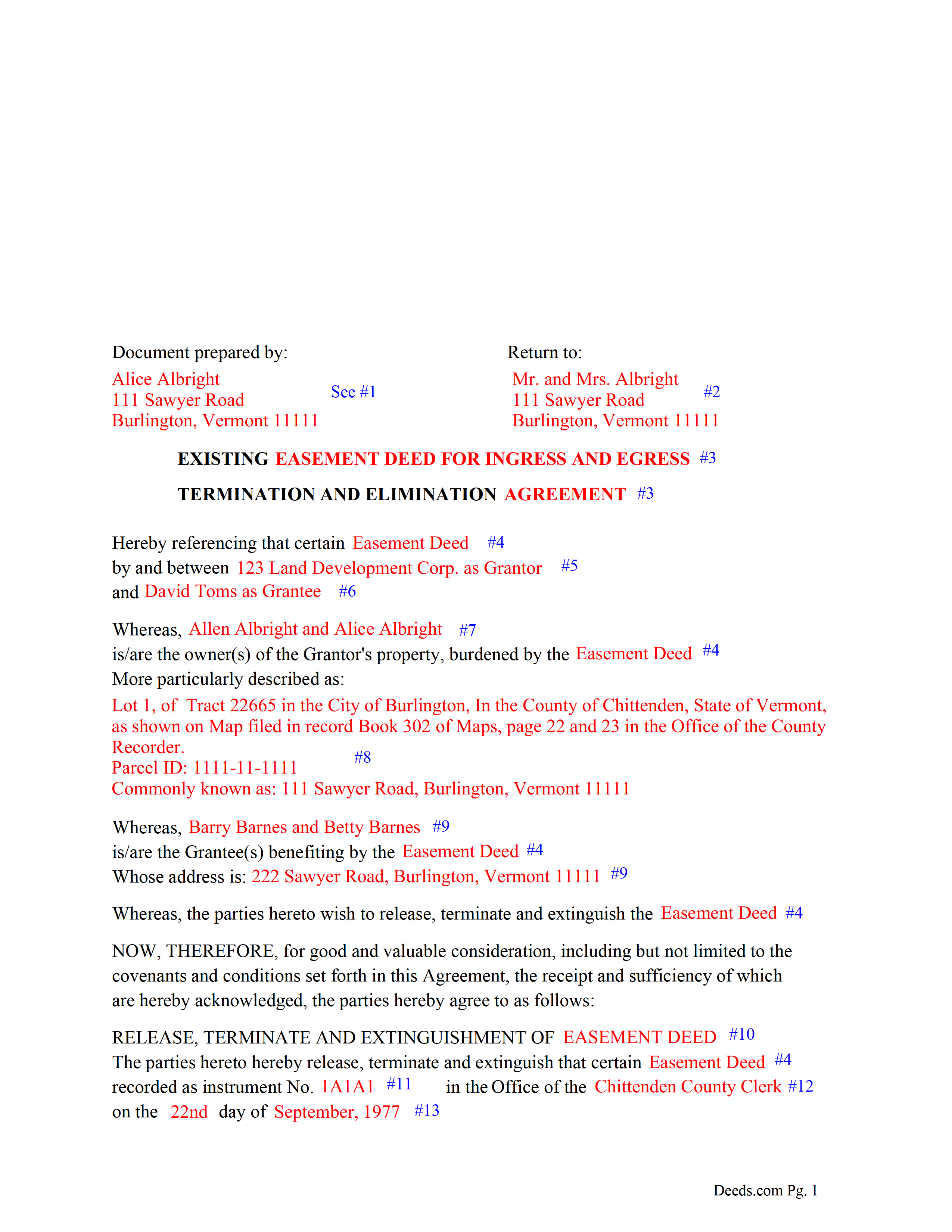 Addison County Completed Example of the Release of Easement