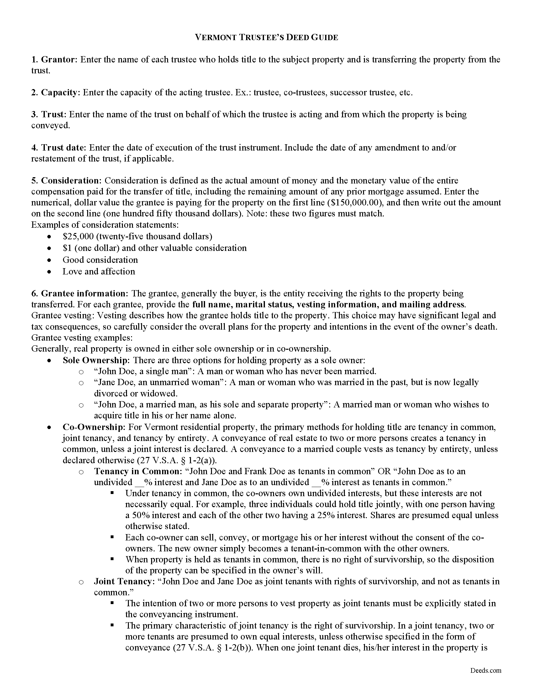 Addison County Trustee Deed Guide