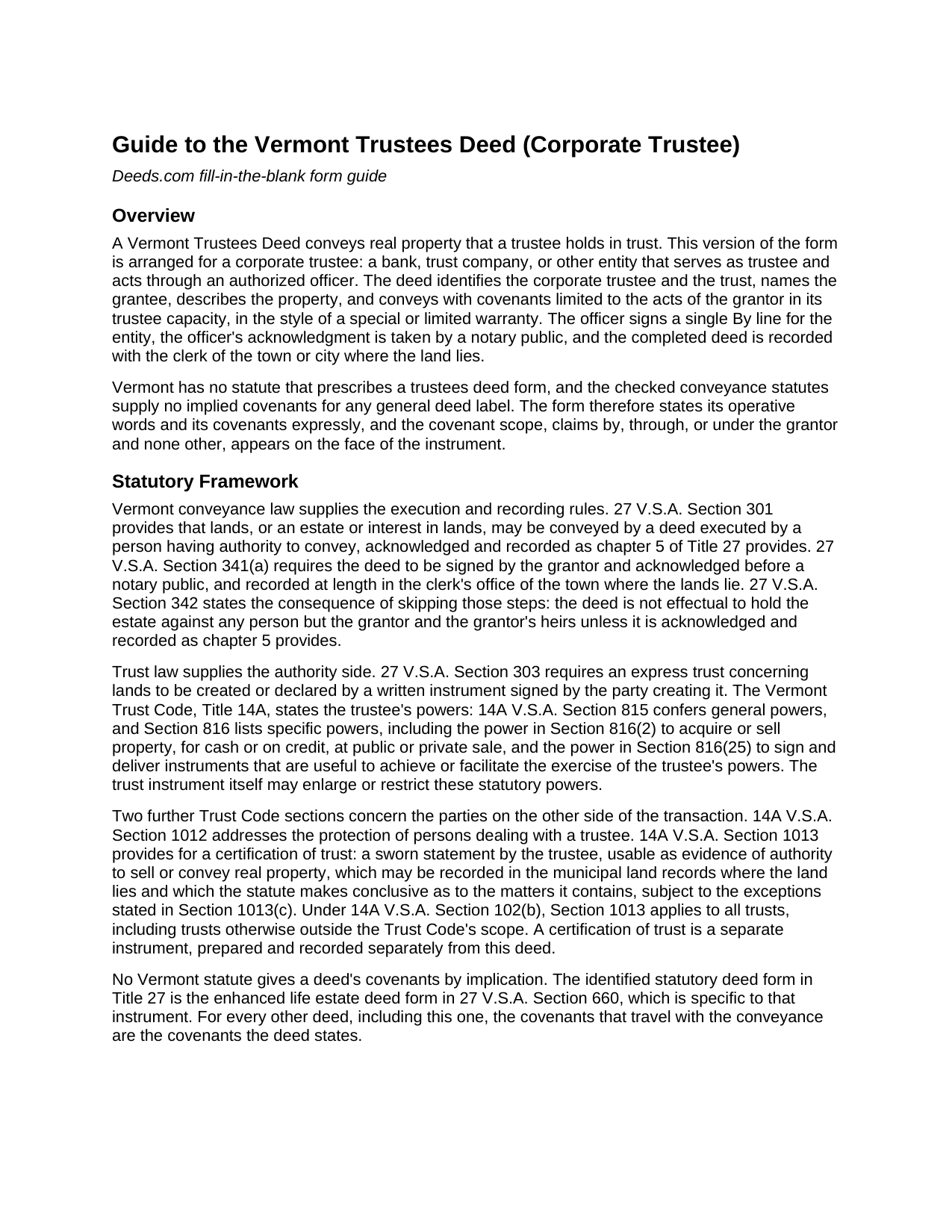 Essex County Trustees Deed (Corporate Trustee) Guide