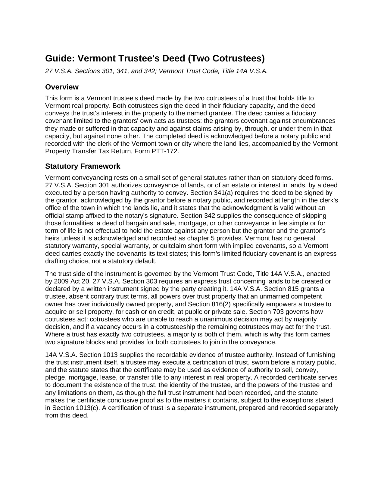 Essex County Trustees Deed (Two Cotrustees) Guide
