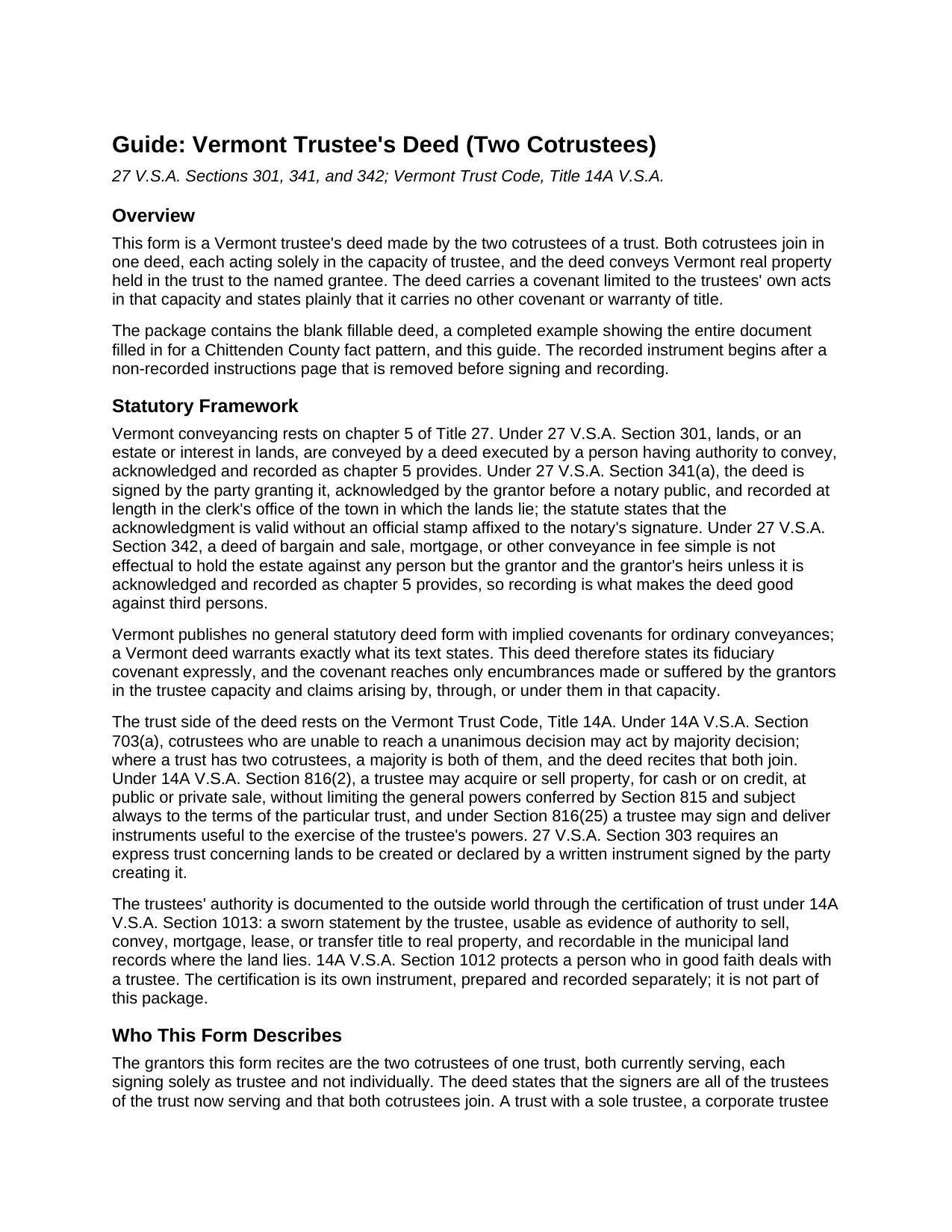 Franklin County Trustees Deed (Two Cotrustees) Guide