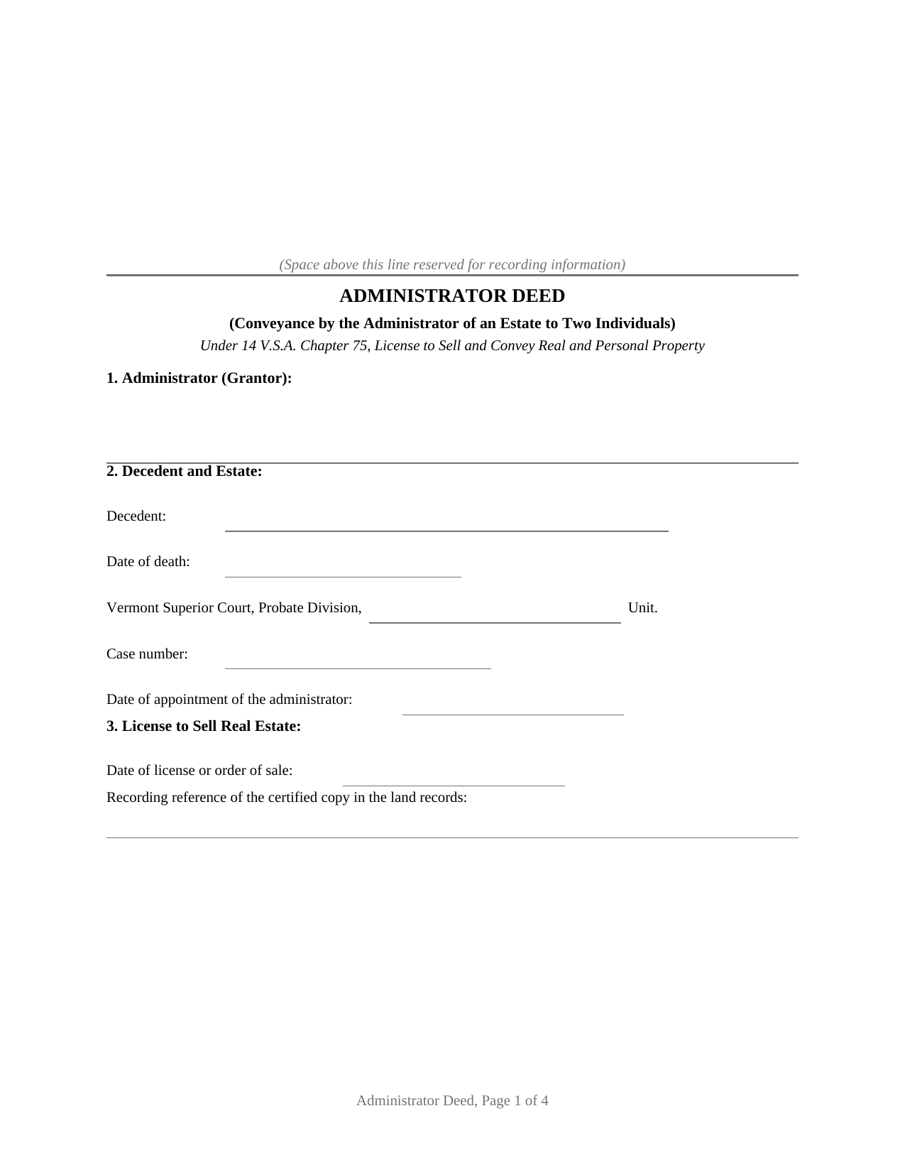 Vermont Administrator Deed (Two Individuals)