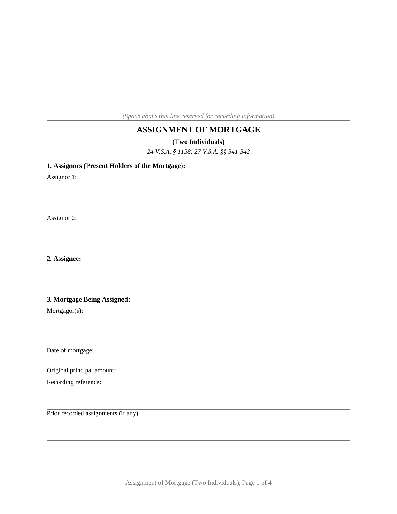 Vermont Assignment of Mortgage (Two Individuals)
