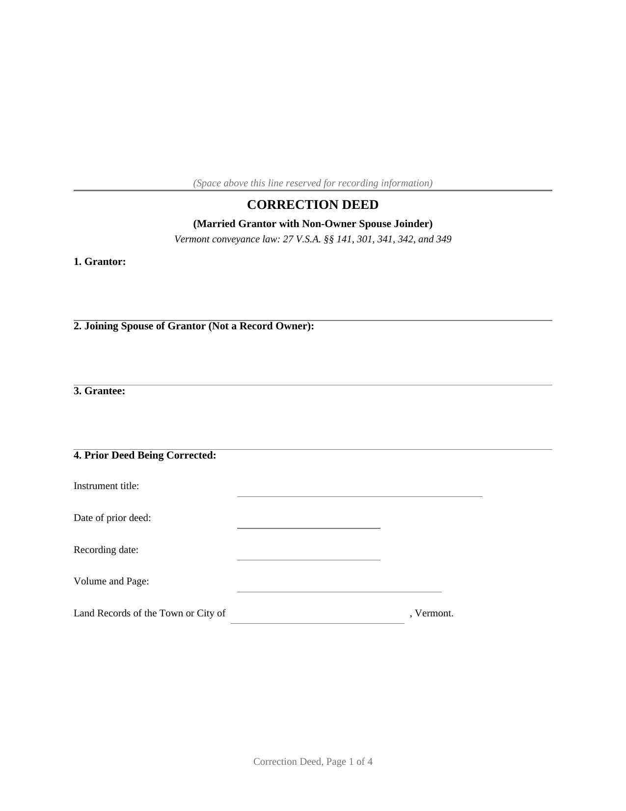 Vermont Correction Deed (Married Grantor with Non-Owner Spouse Joinder)