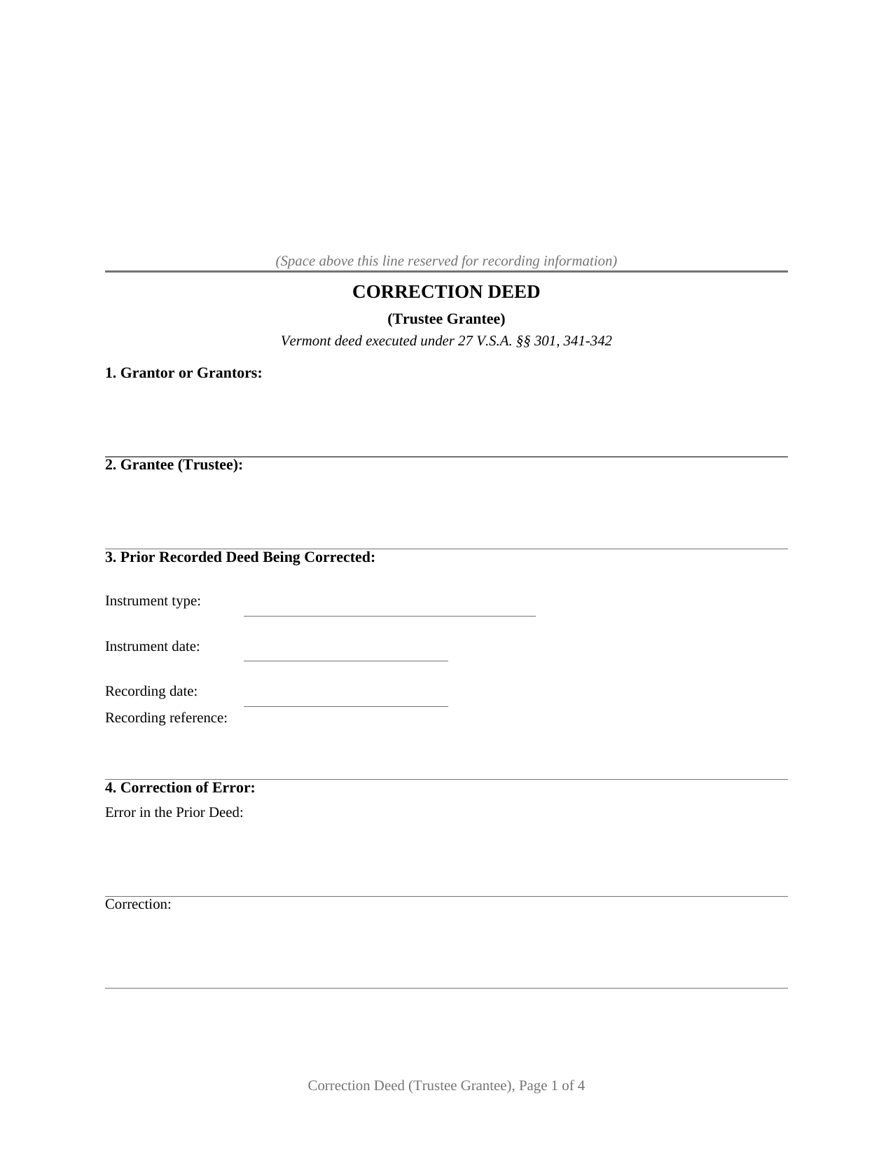 Vermont Correction Deed (Trustee Grantee)