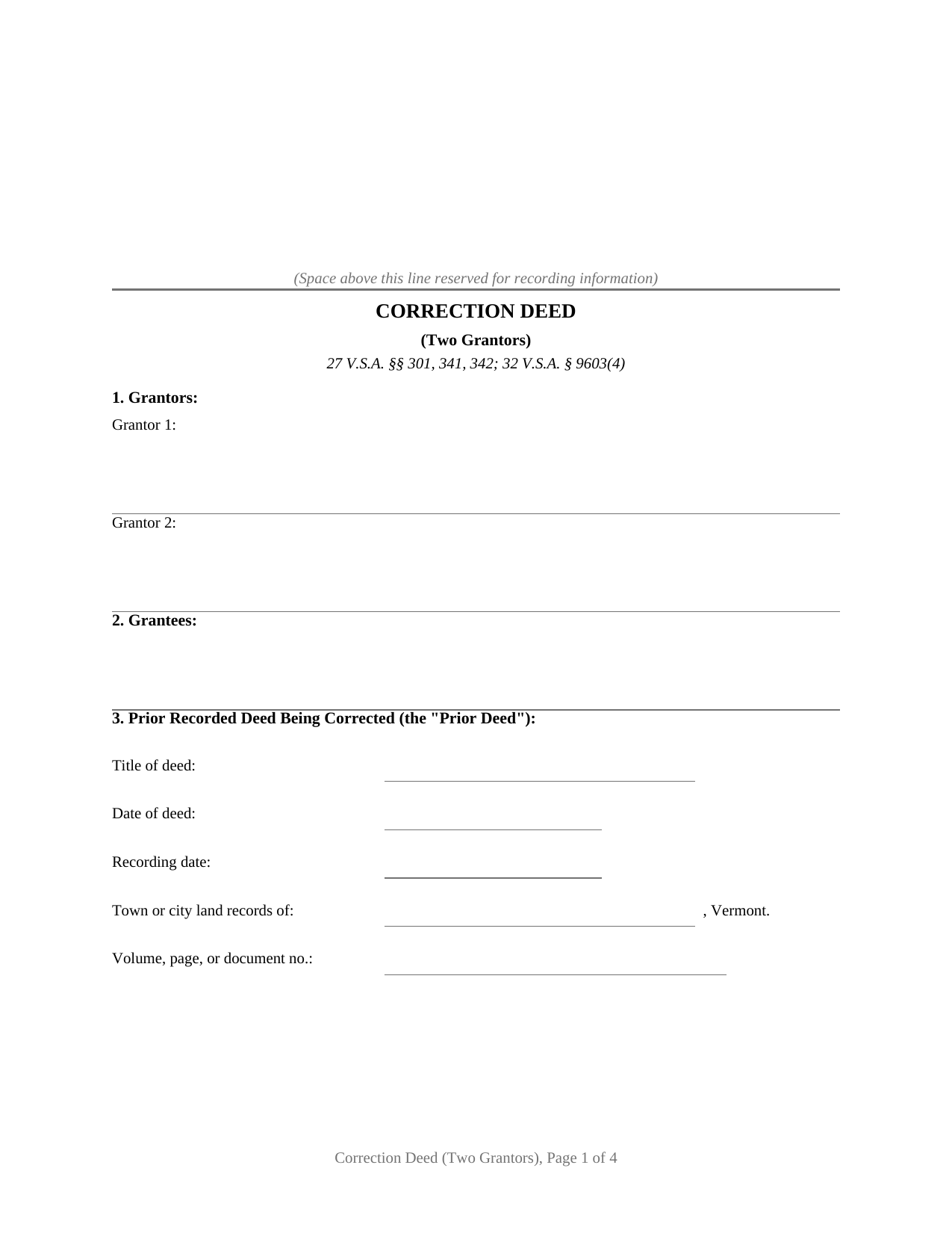 Vermont Correction Deed (Two Grantors)