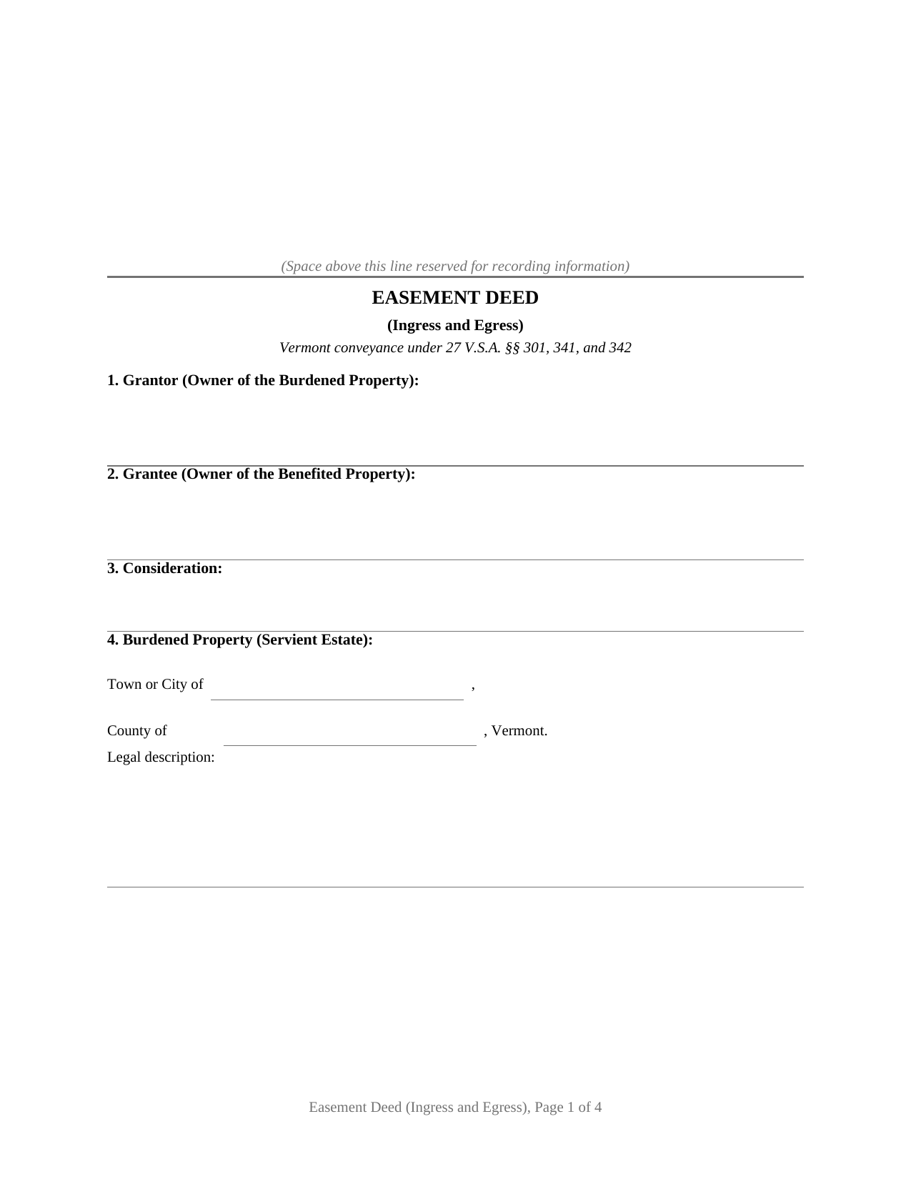 Vermont Easement Deed (Ingress and Egress)