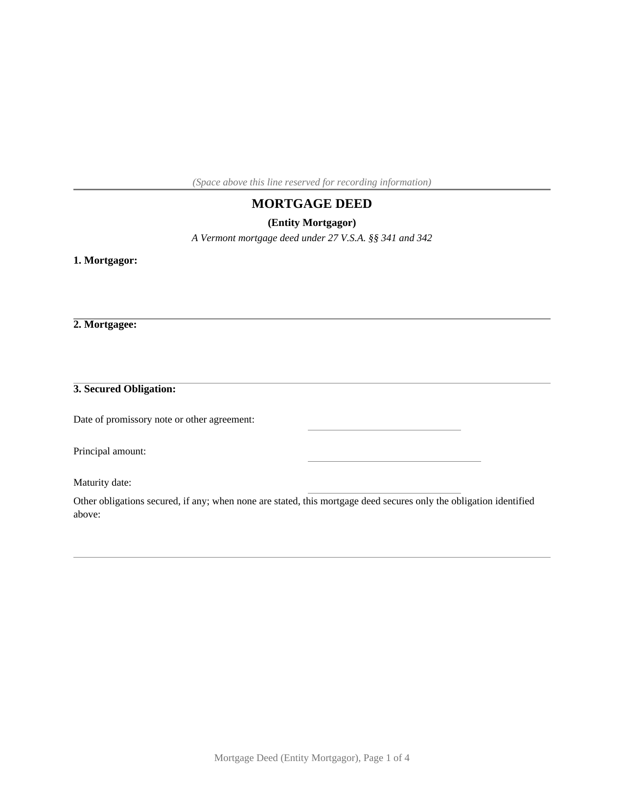 Vermont Mortgage Deed (Entity)
