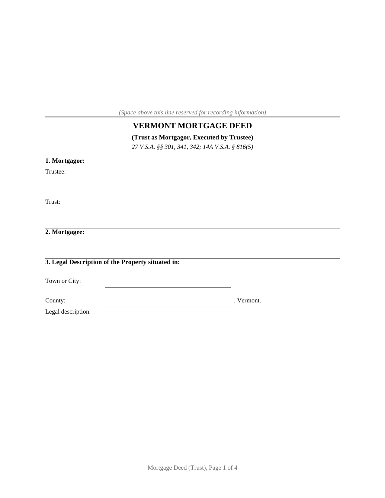 Vermont Mortgage Deed (Trust)