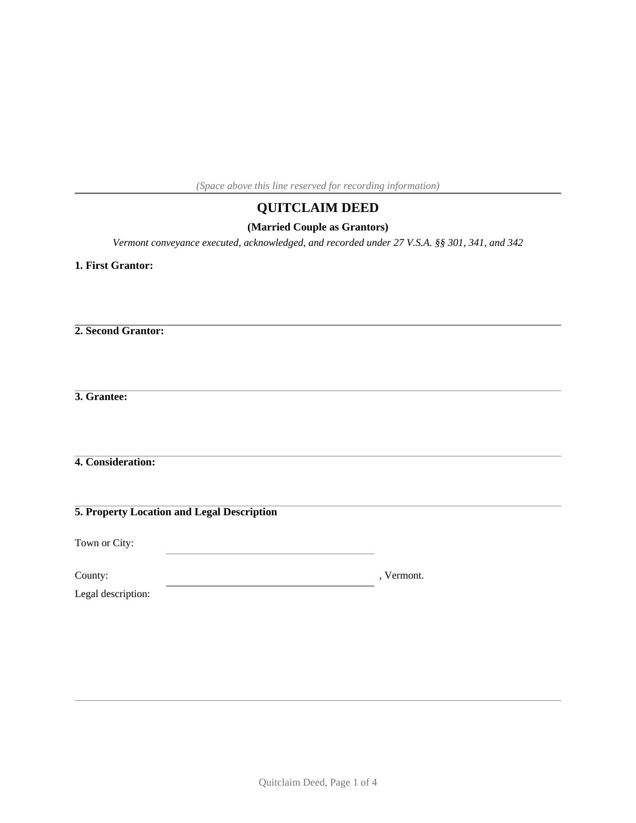 Vermont Quitclaim Deed (Married Couple as Grantors)