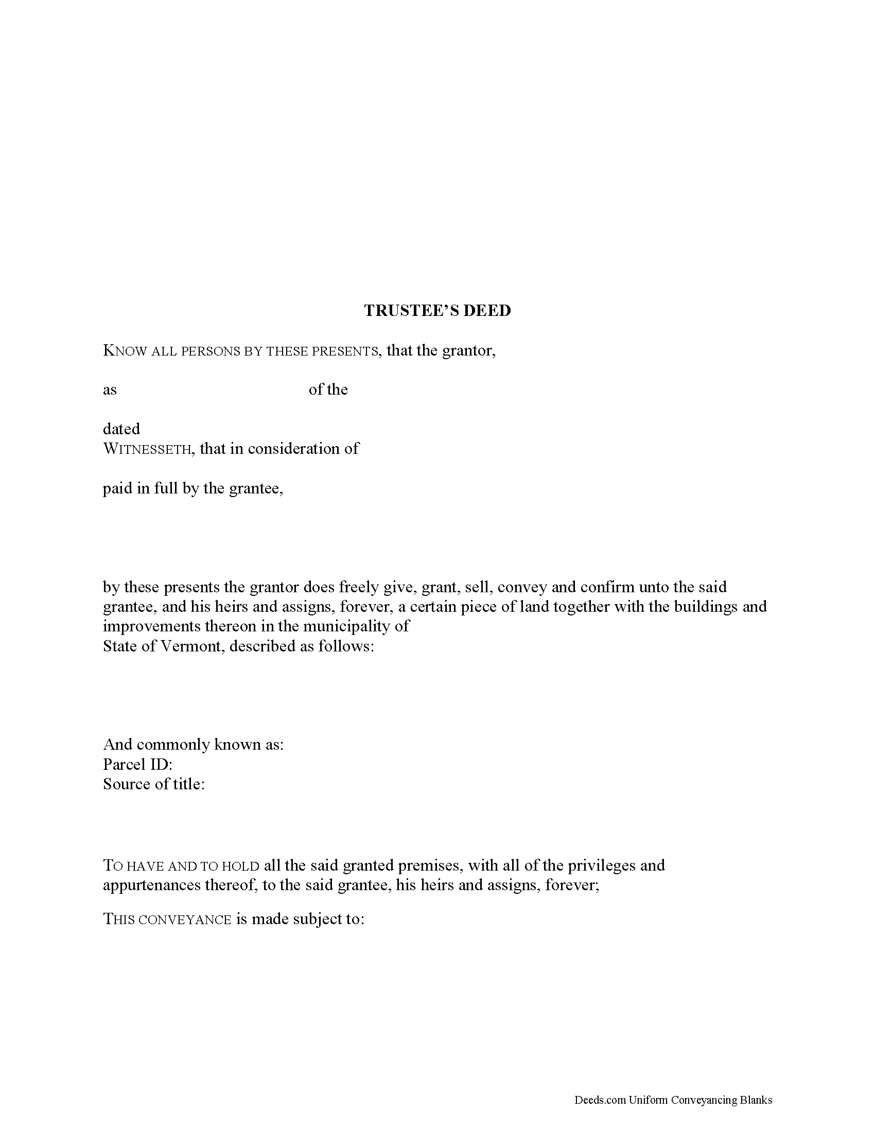 Vermont Trustee Deed Image