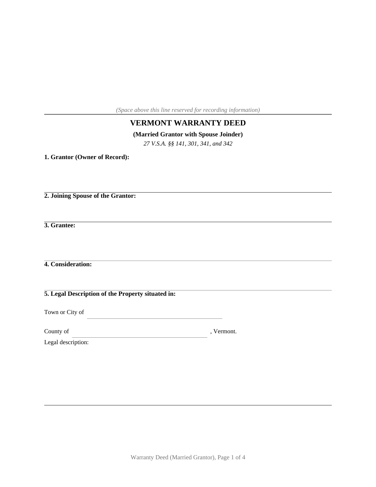 Vermont Warranty Deed (Married Grantor with Spouse Joinder)