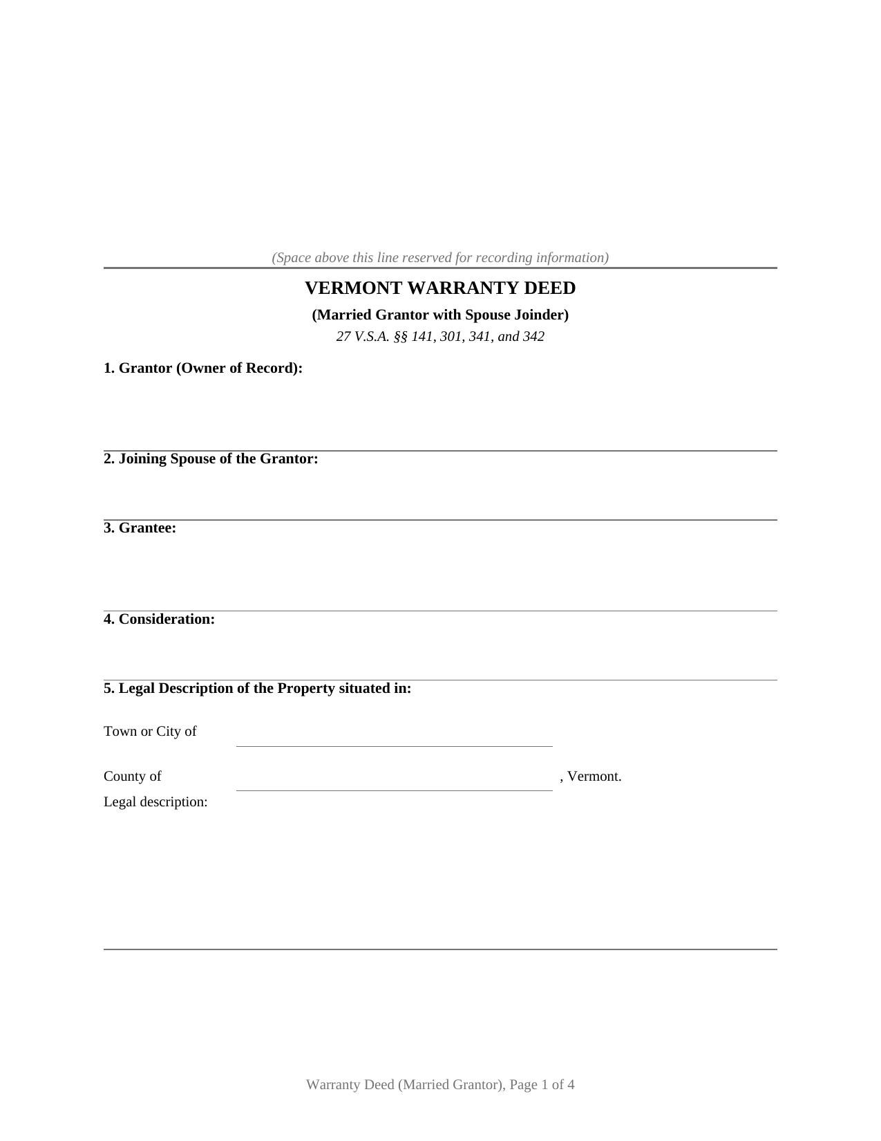Caledonia County Warranty Deed (Married Grantor with Spouse Joinder) Form