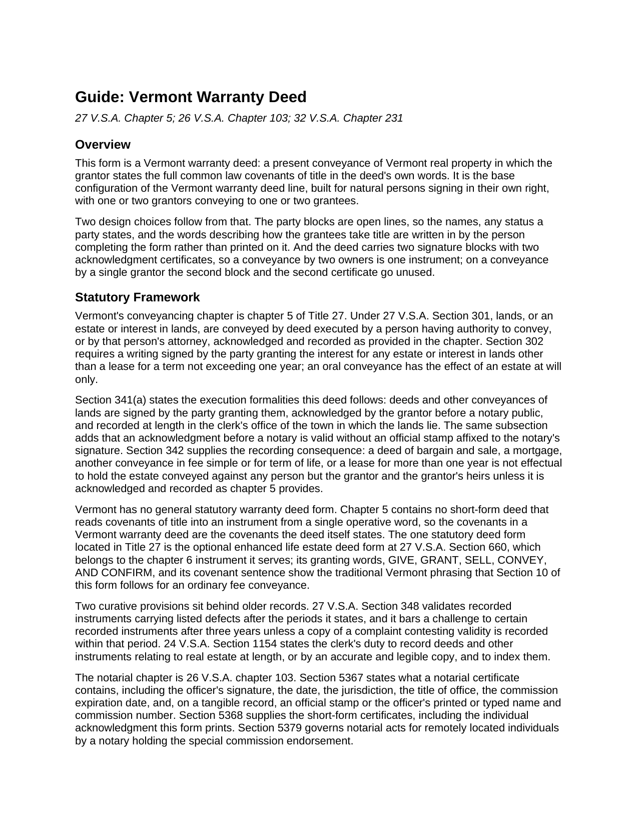 Bennington County Warranty Deed Guide