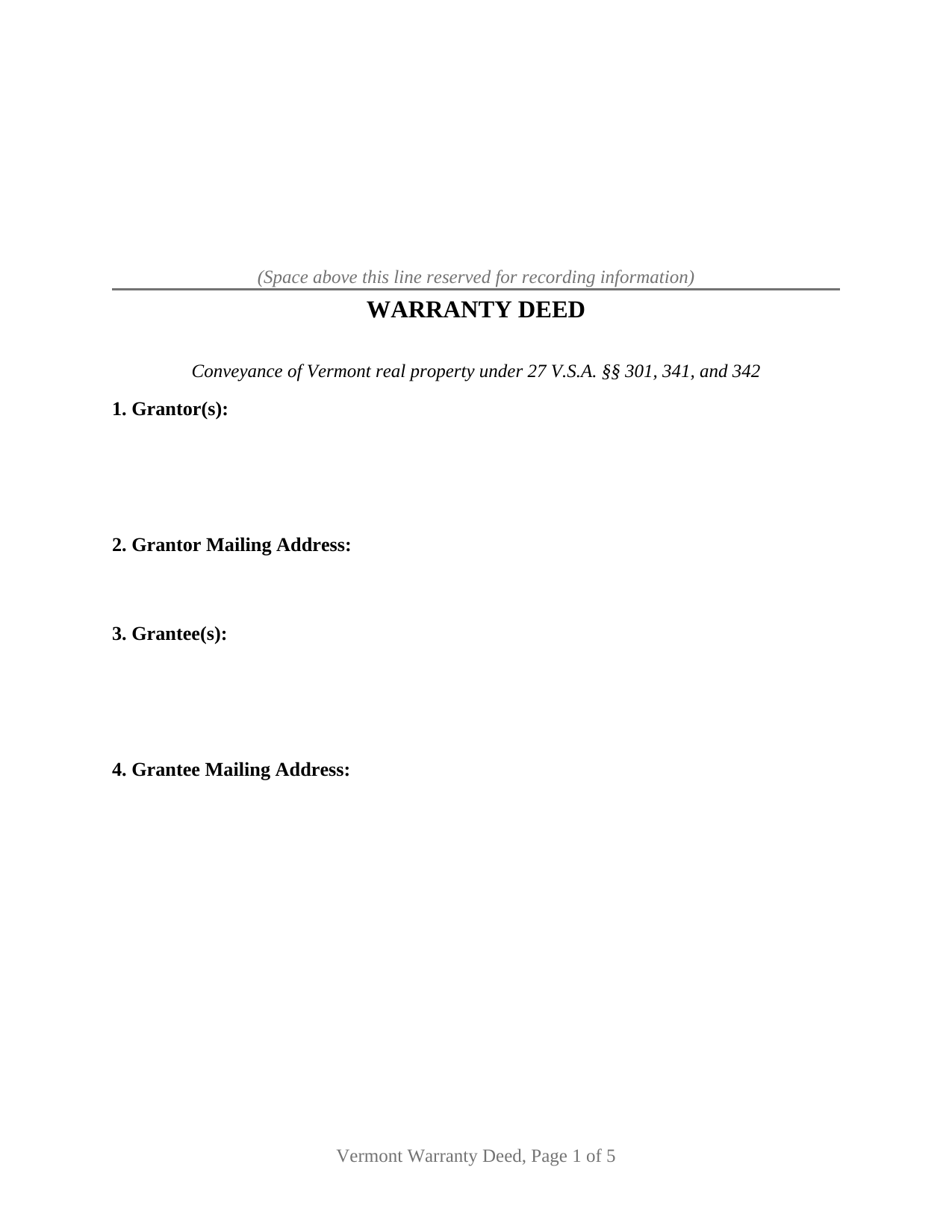 Bennington County Warranty Deed Form