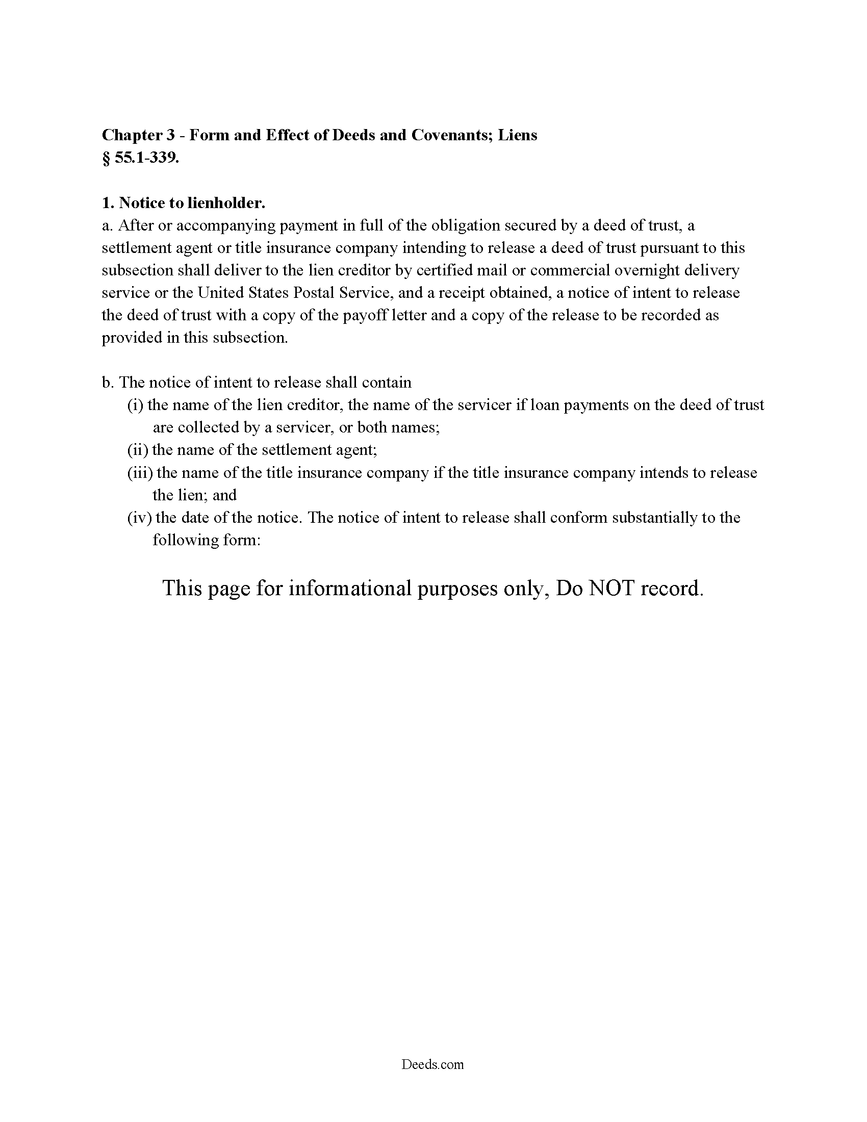 Isle Of Wight County Notice of Intent to Release Form