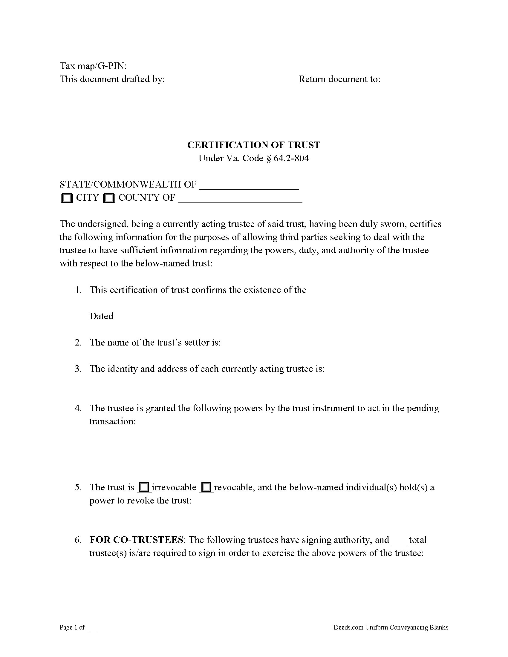Loudoun County Certificate of Trust Guide
