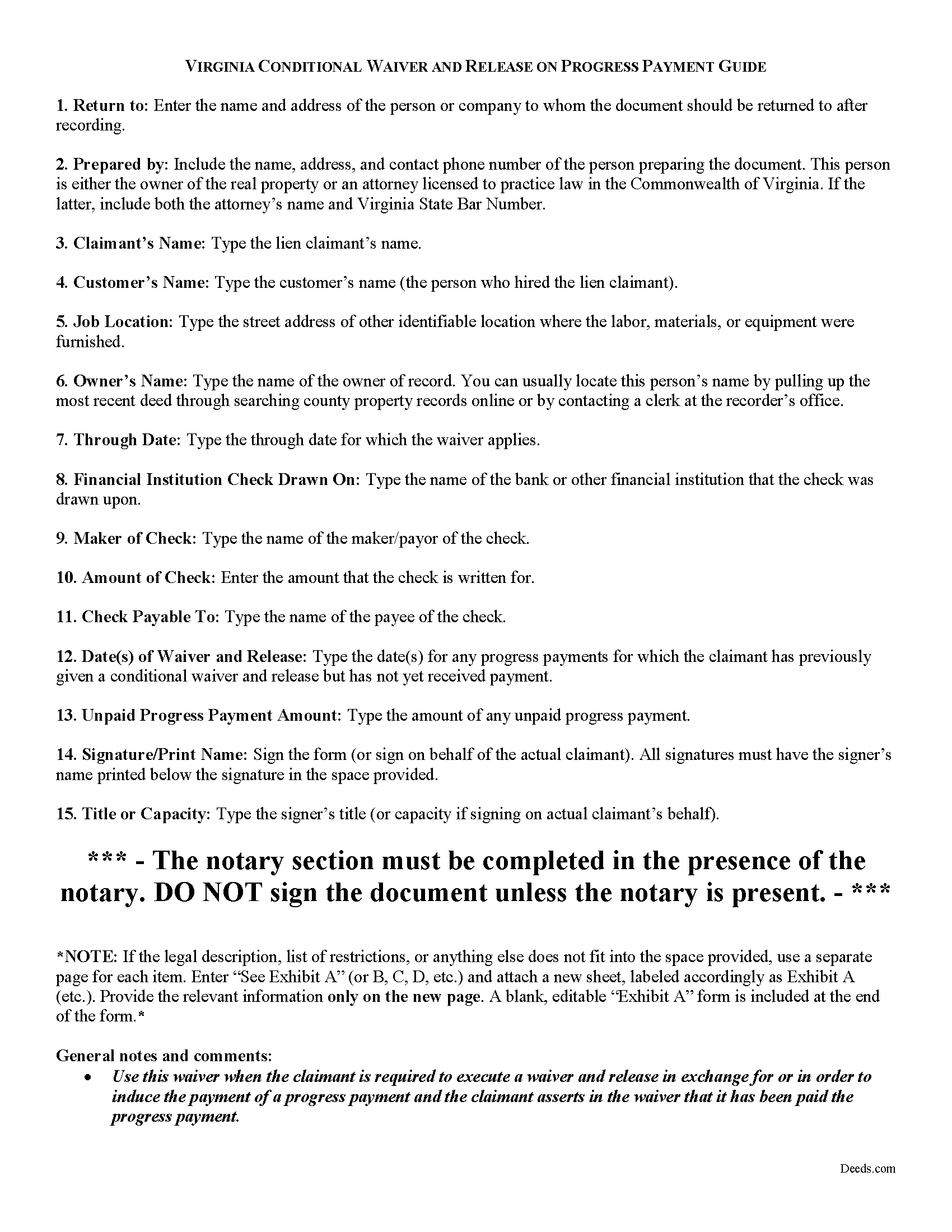 Augusta County Conditional Lien Waiver on Partial Payment Guide