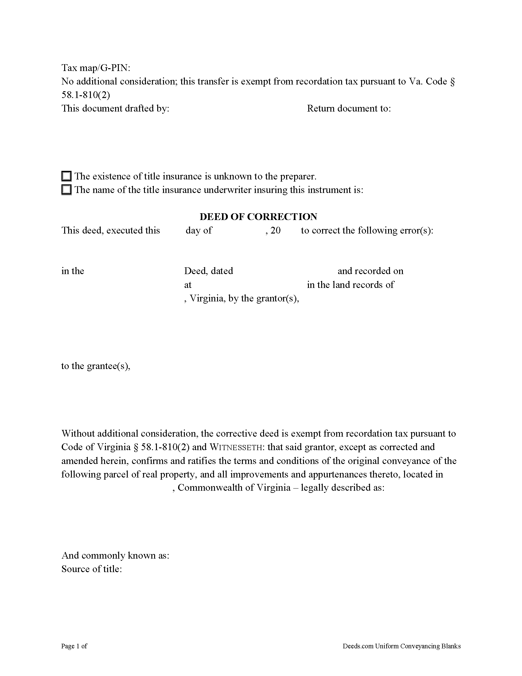 Craig County Correction Deed Form