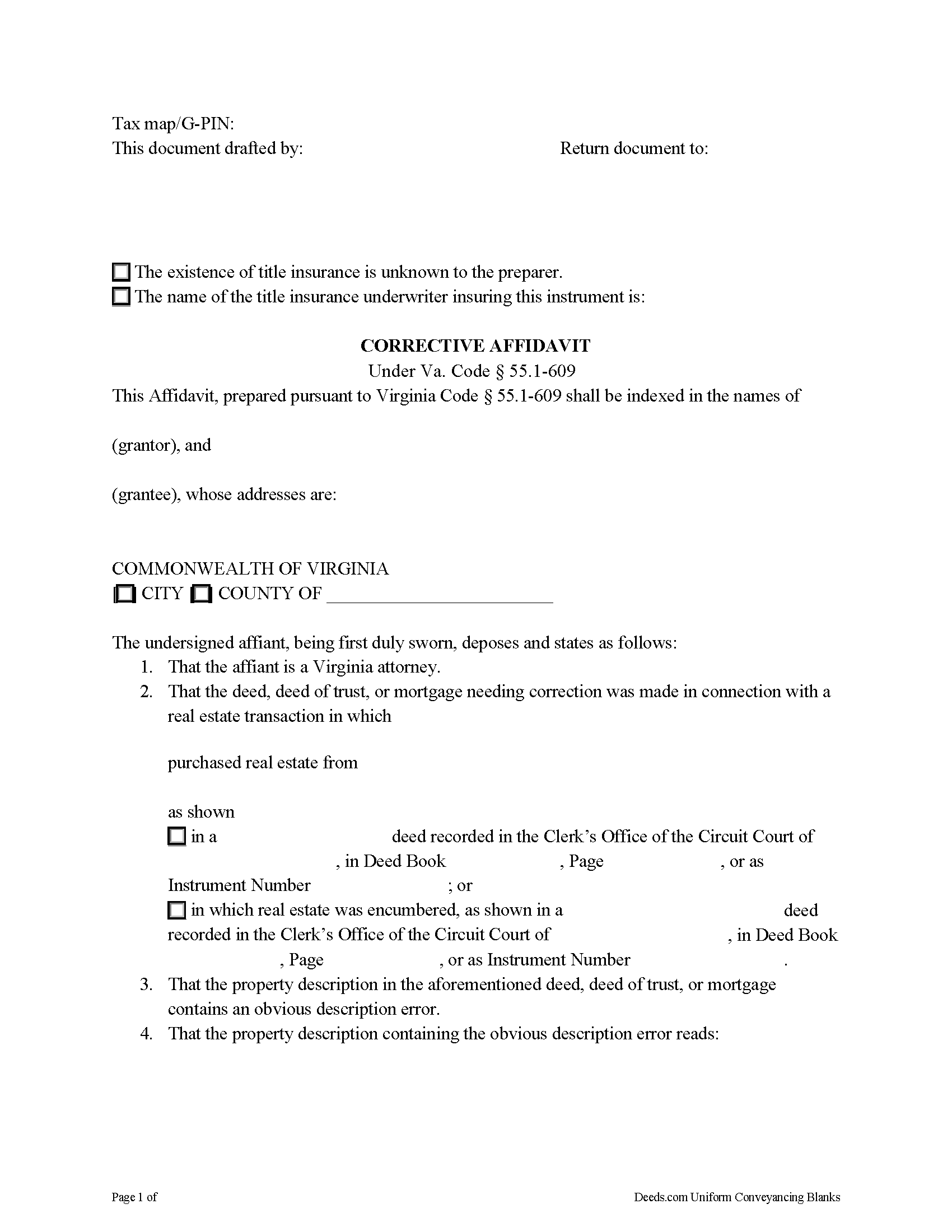 Stafford County Virginia Inmate Search Stafford County Corrective Affidavit Form | Virginia | Deeds.com