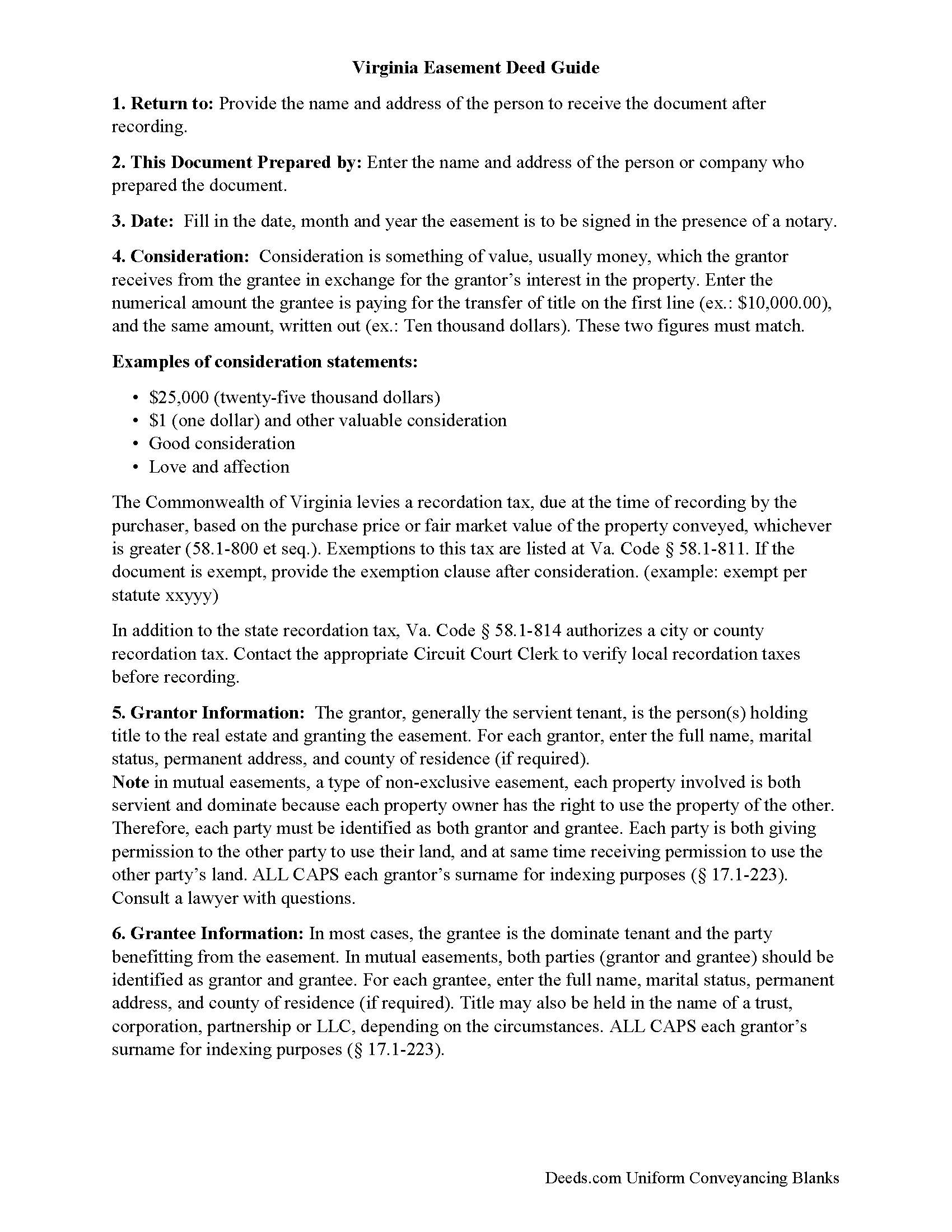 Caroline County Easement Deed Guide
