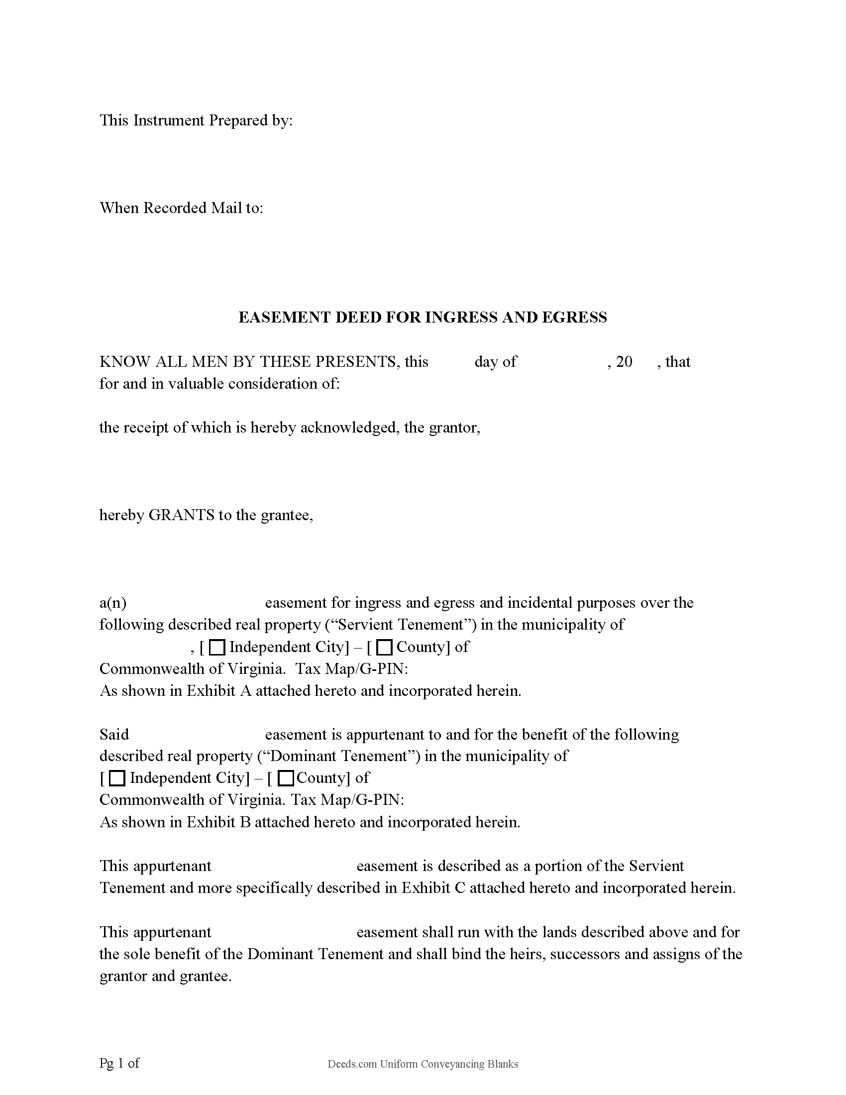 Caroline County Easement Deed Form