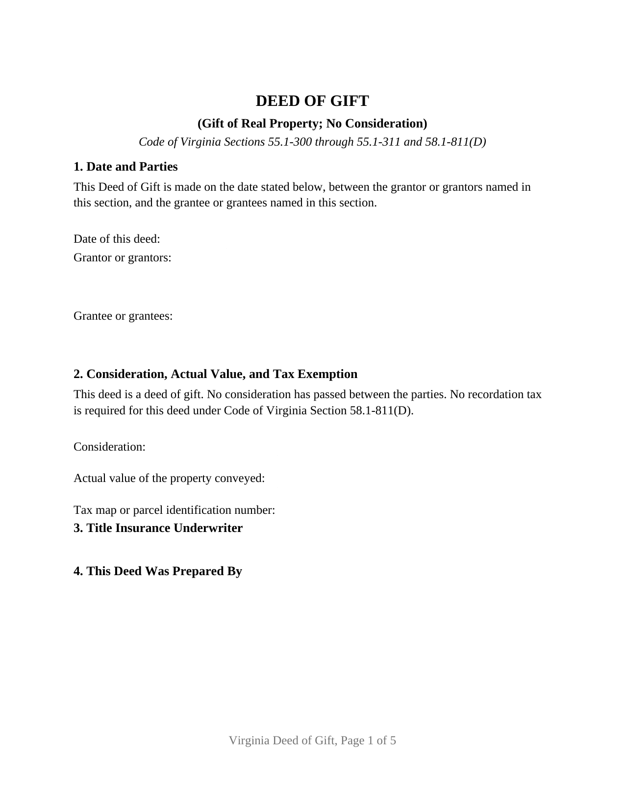 Newport News City Gift Deed Form