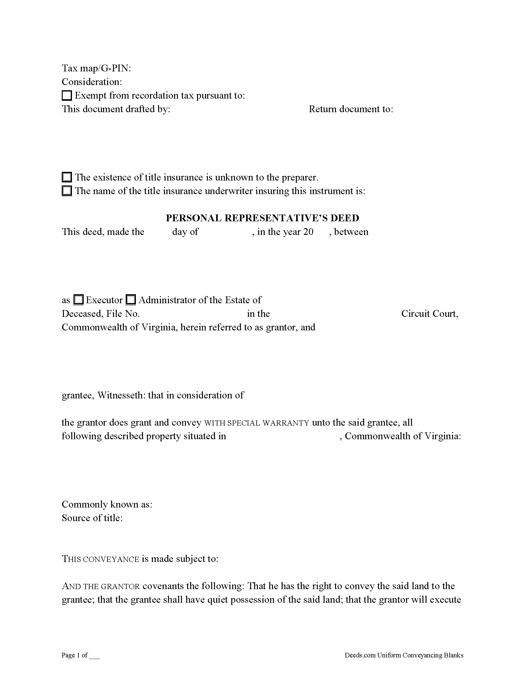 Caroline County Personal Representative Deed Form