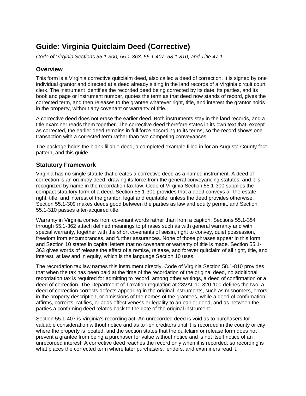 Poquoson City Quitclaim Deed (Corrective) Guide