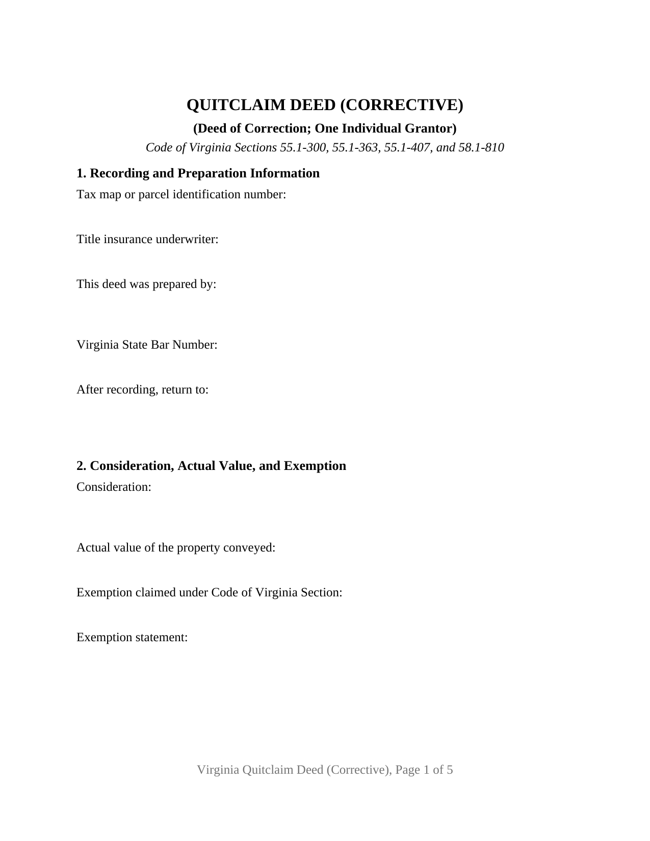 Poquoson City Quitclaim Deed (Corrective) Form
