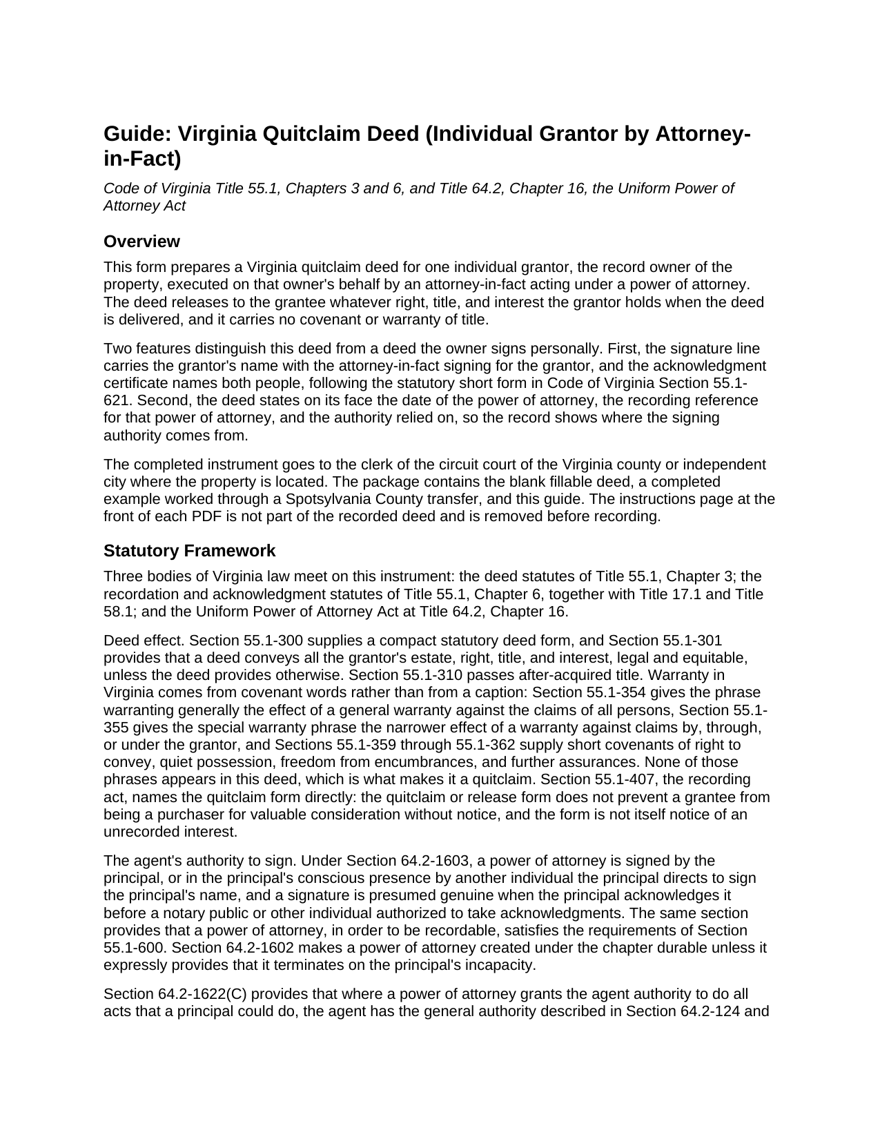 Henry County Quitclaim Deed (Individual Grantor by Attorney-in-Fact) Guide